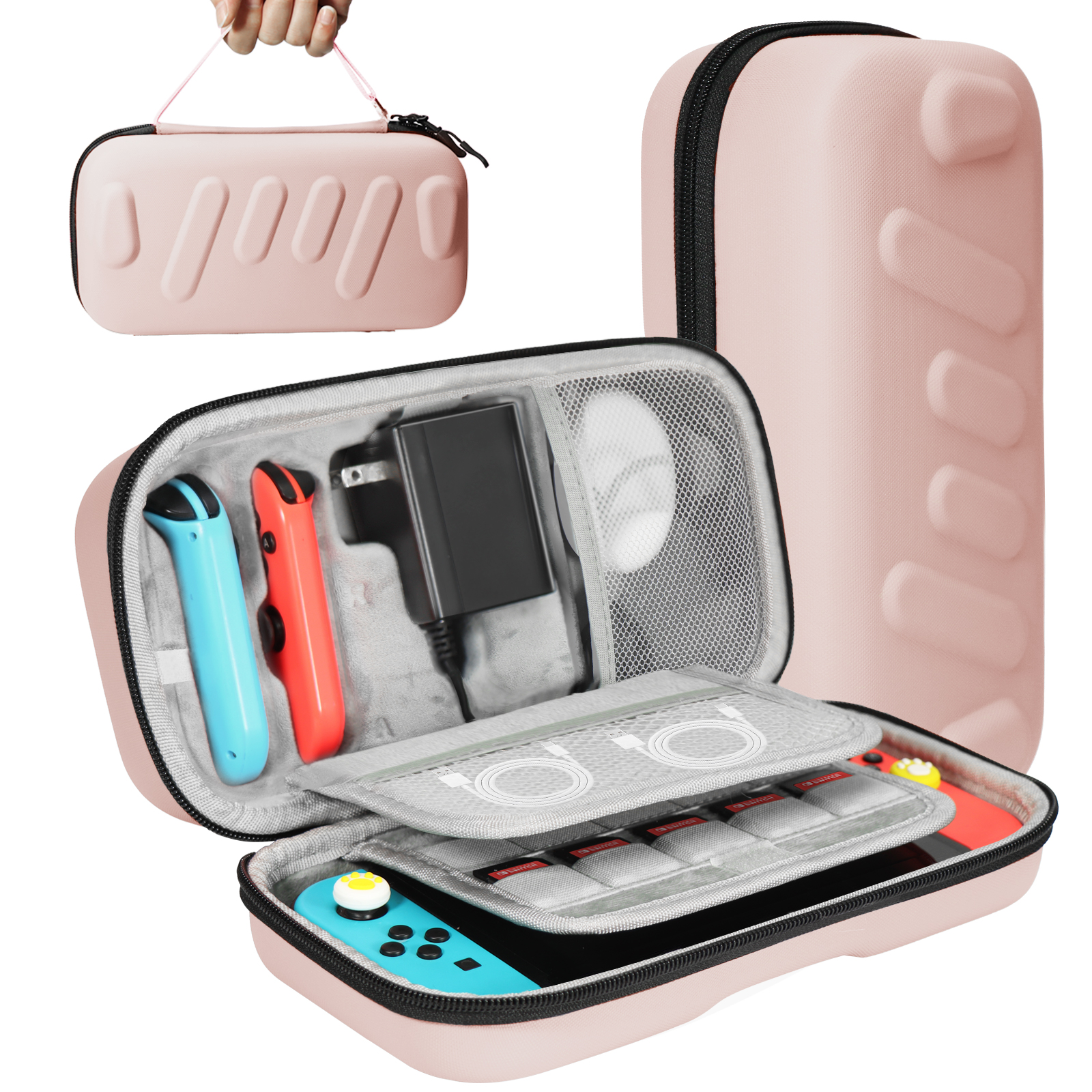 thumbnail image 1 of Funda rígida resistente compatible con Nintendo Switch OLED, mandos Joycons y adaptador de CA - Bolsa protectora para transporte y almacenamiento, 1 of 6