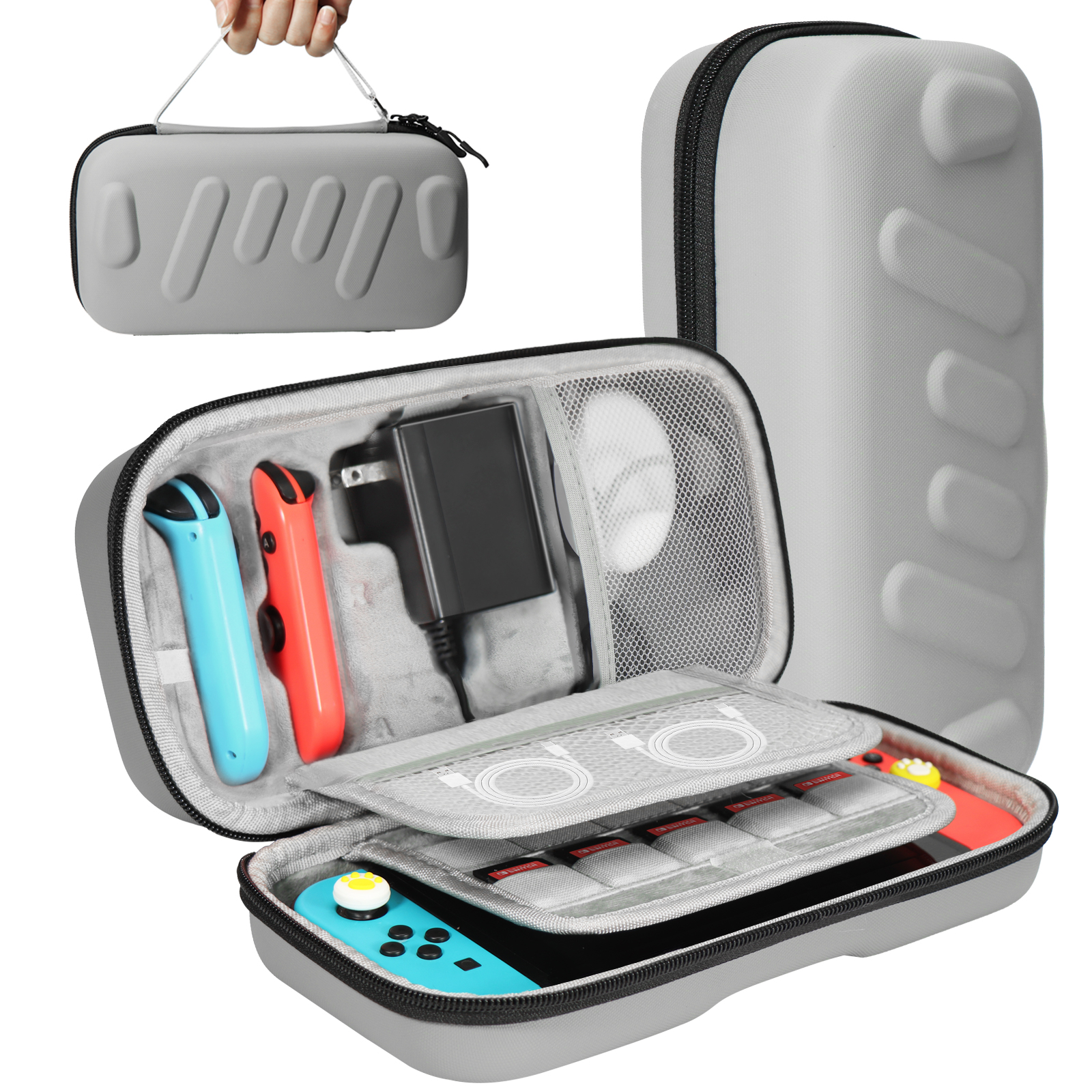 thumbnail image 1 of Funda rígida resistente compatible con Nintendo Switch OLED, mandos Joycons y adaptador de CA - Bolsa protectora para transporte y almacenamiento, 1 of 6