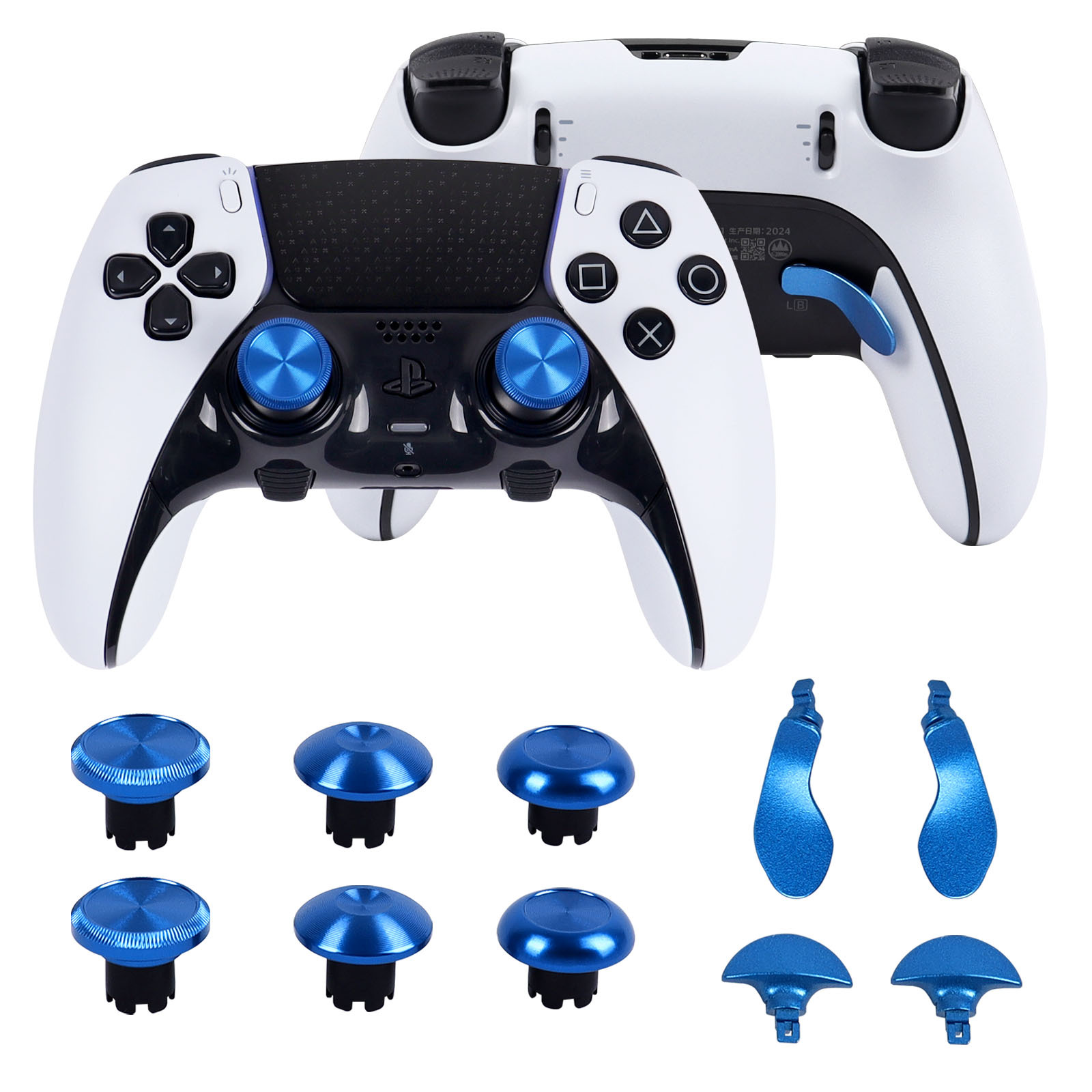 Compatible con el mando Edge de PlayStation 5: tapas metálicas altas/bajas para joysticks, palancas PS5 y kit de botones traseros