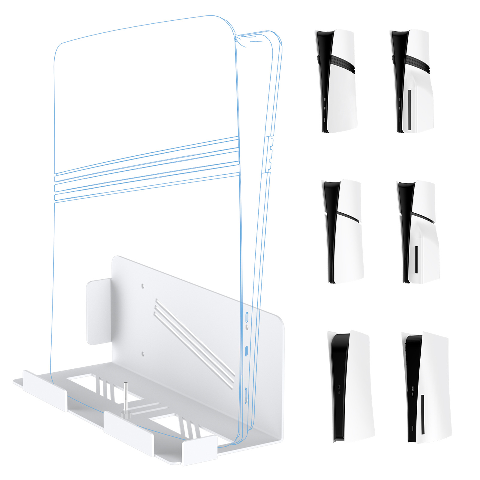 thumbnail image 1 of Soporte universal para montaje en pared compatible con la consola PlayStation 5 Pro/Slim - Soporte organizador metálico para mandos de videojuegos, 1 of 6