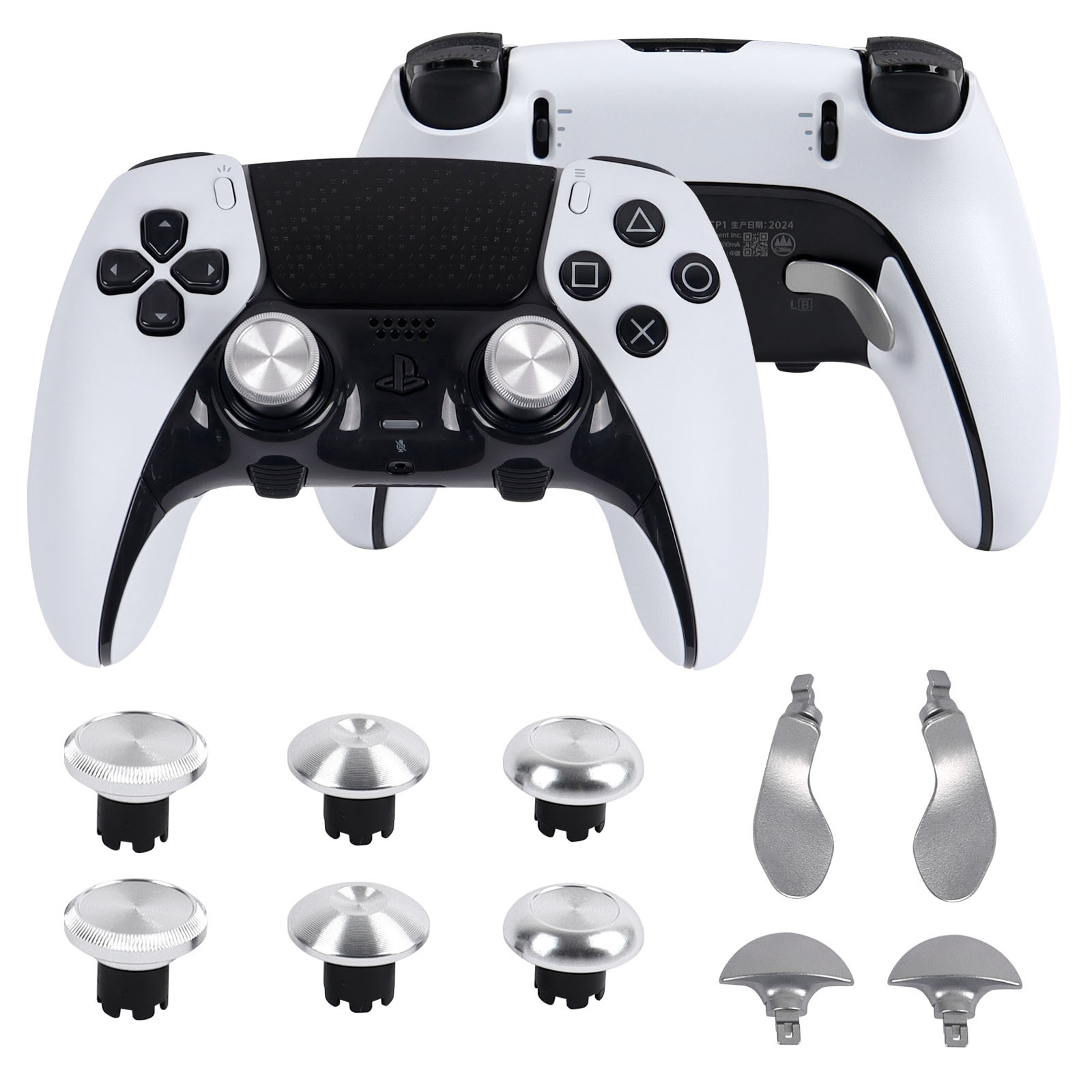 Compatible con el mando Edge de PlayStation 5: tapas metálicas altas/bajas para joysticks, palancas PS5 y kit de botones traseros