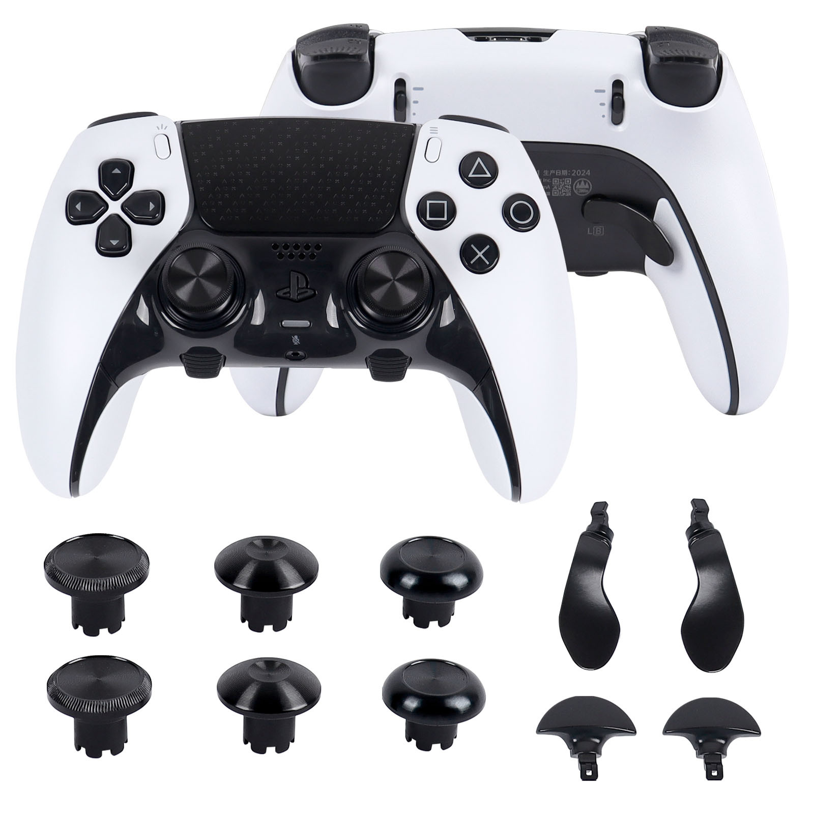 thumbnail image 1 of Compatible con el mando Edge de PlayStation 5: tapas metálicas altas/bajas para joysticks, palancas PS5 y kit de botones traseros, 1 of 5
