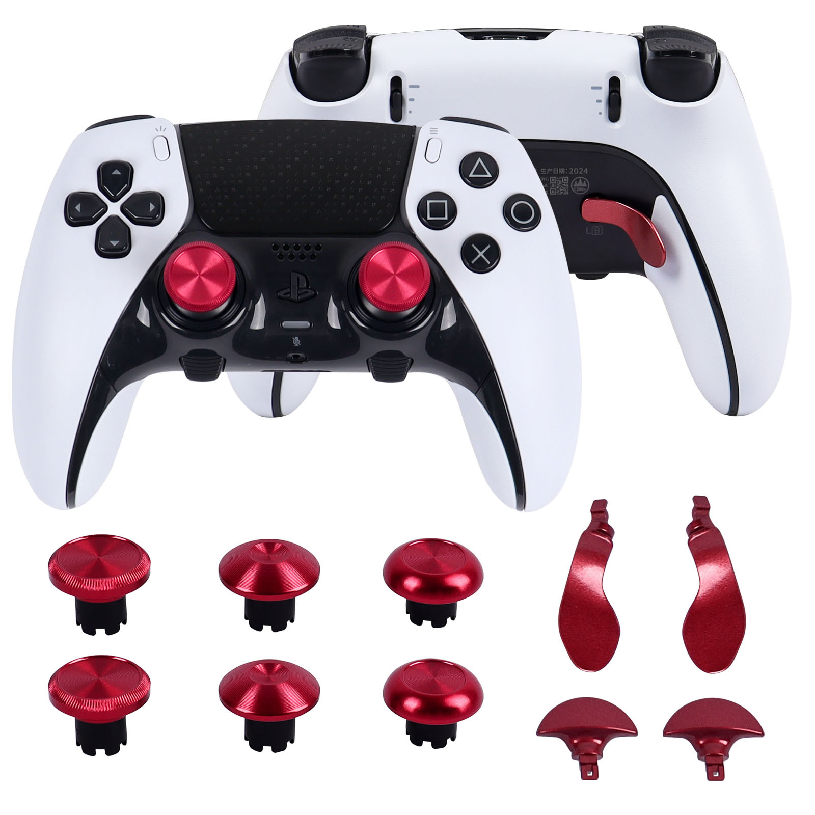 thumbnail image 1 of Compatible con el mando Edge de PlayStation 5: tapas metálicas altas/bajas para joysticks, palancas PS5 y kit de botones traseros, 1 of 5