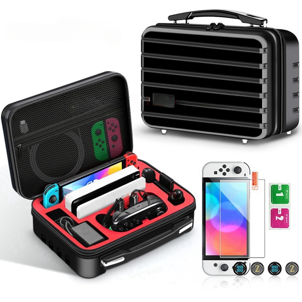 Compatible con Nintendo Switch Estuche de viaje OLED Kit de accesorios 6 en 1 con protector de pantalla y bolsa de almacenamiento portátil