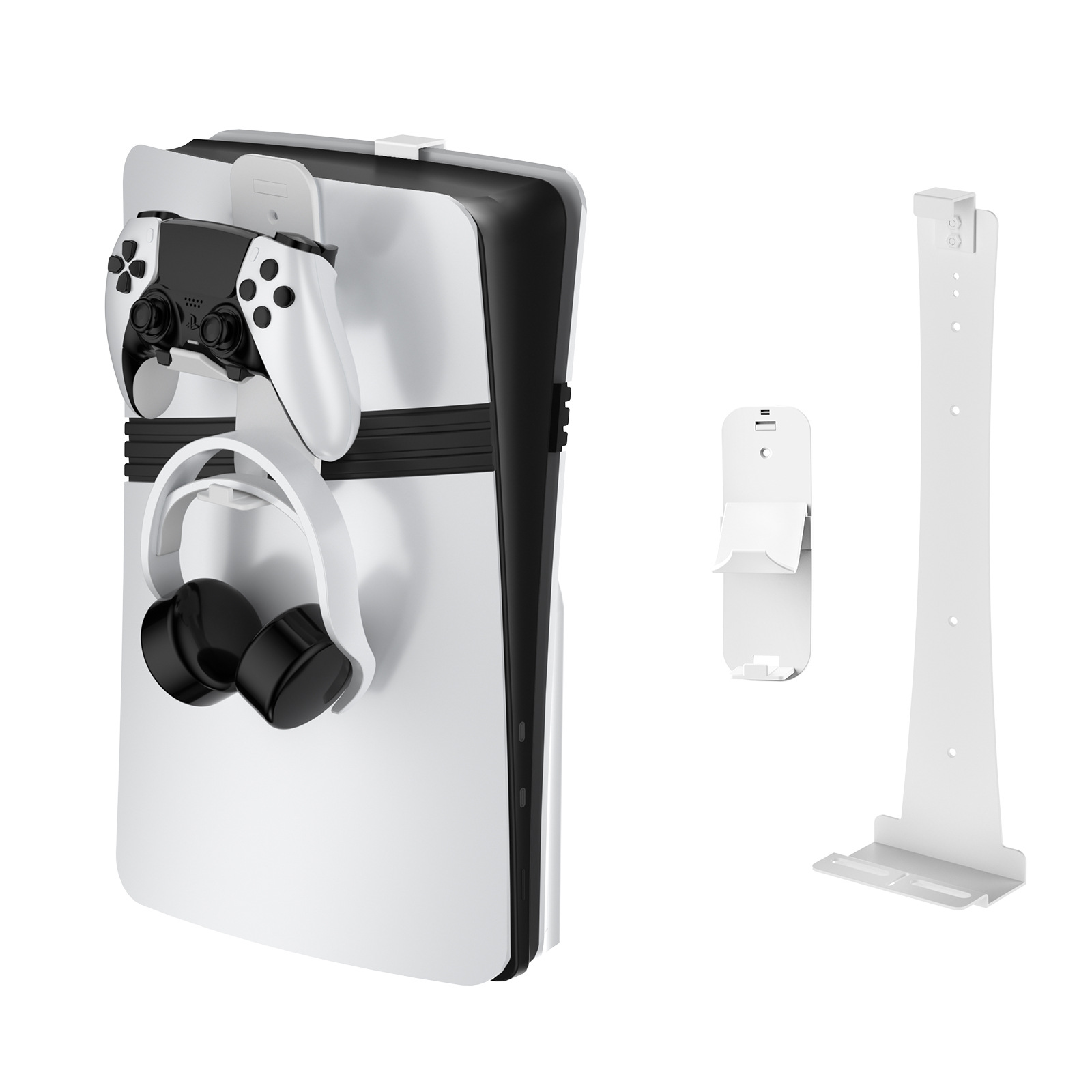 Compatible con PS5 Pro/Slim/Consola Soporte de pared con gancho de almacenamiento y colgador para auriculares y mandos para PlayStation 5 Organización de accesorios para consolas