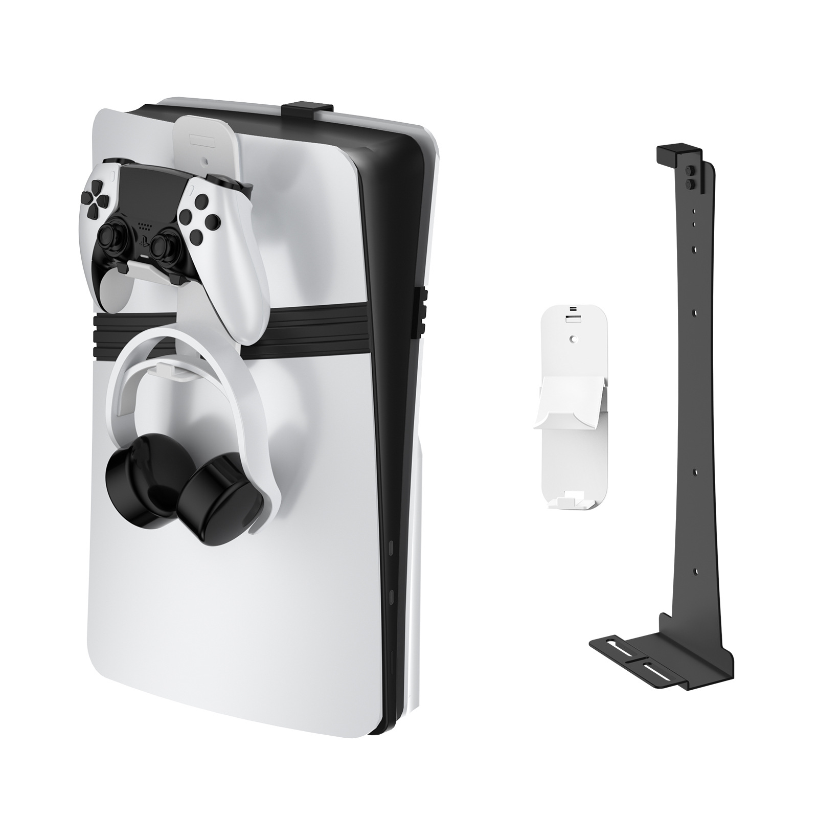 Compatible con PS5 Pro/Slim/Consola Soporte de pared con gancho de almacenamiento y colgador para auriculares y mandos para PlayStation 5 Organización de accesorios para consolas