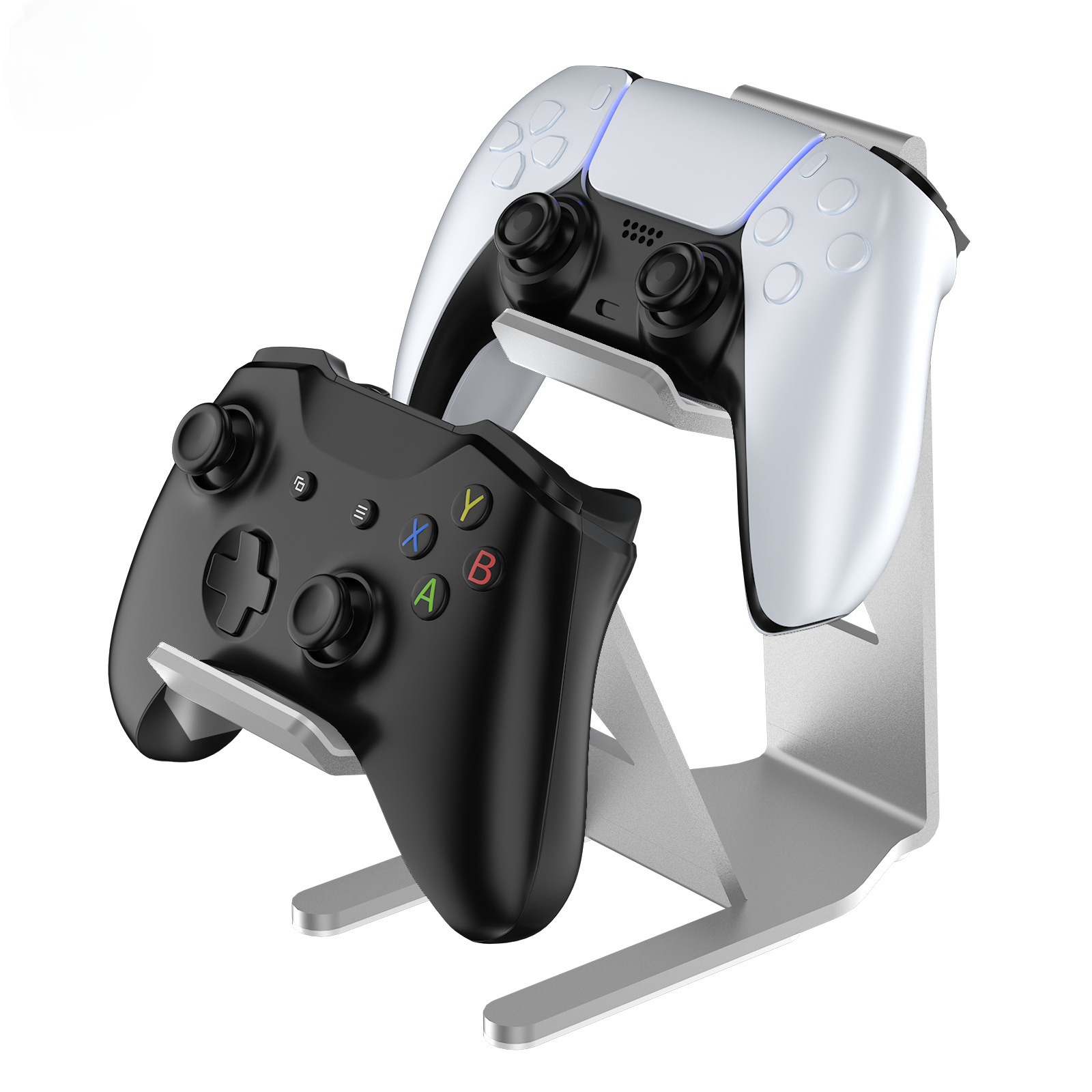 thumbnail image 1 of Soporte doble para mandos 2 en 1 de aleación de zinc: resistente organizador de escritorio para videojuegos compatible con Nintendo Switch, PS 5/4 y Xbox Series X/S, 1 of 7