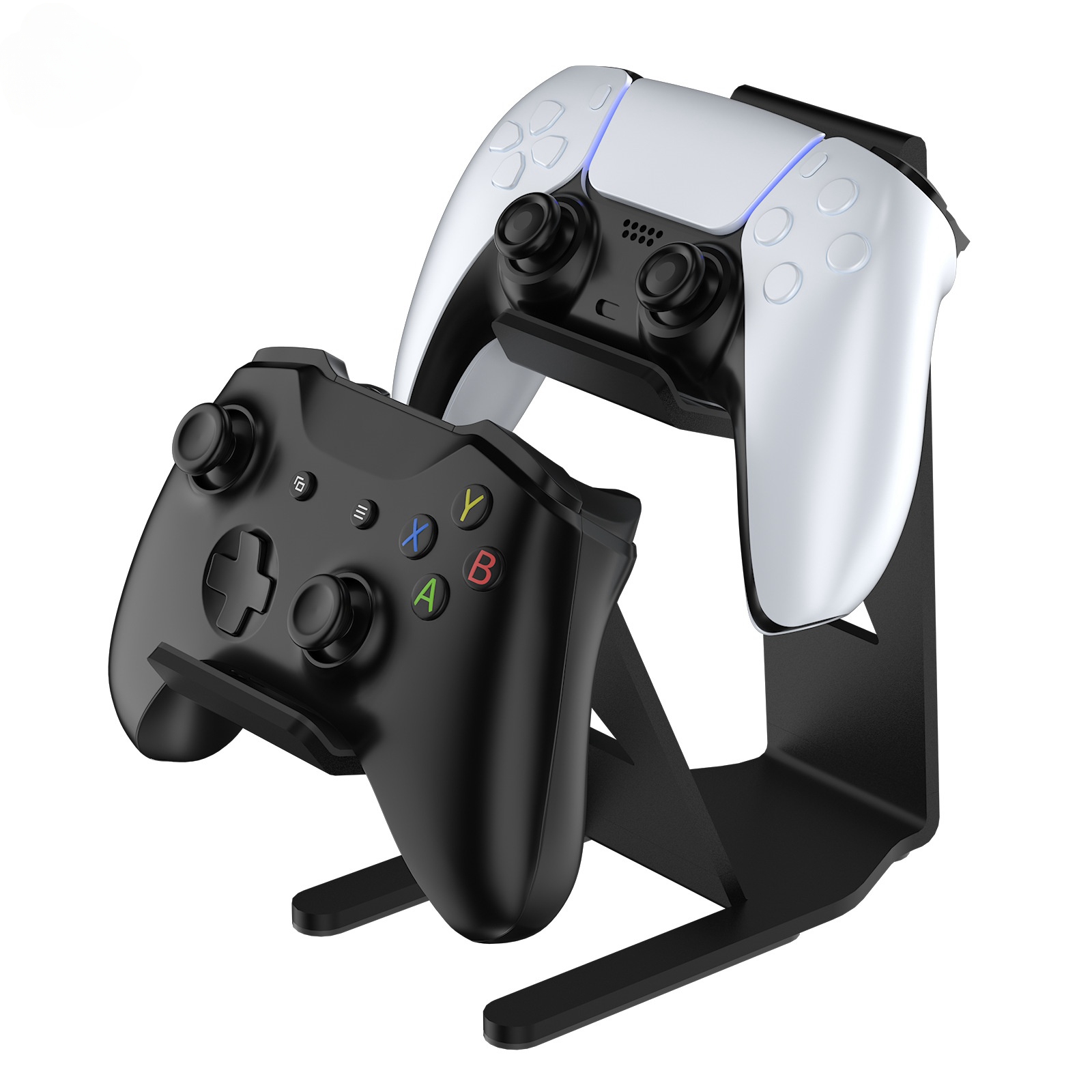 Soporte doble para mandos 2 en 1 de aleación de zinc: resistente organizador de escritorio para videojuegos compatible con Nintendo Switch, PS 5/4 y Xbox Series X/S