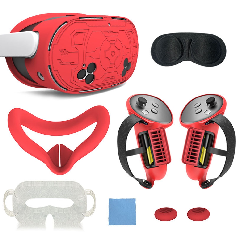 thumbnail image 1 of Kit de accesorios para casco de realidad virtual 7 en 1 para Meta Quest 3: empuñaduras para mandos, correa para la mano, cubierta facial de silicona y juego de protectores para lentes, 1 of 5