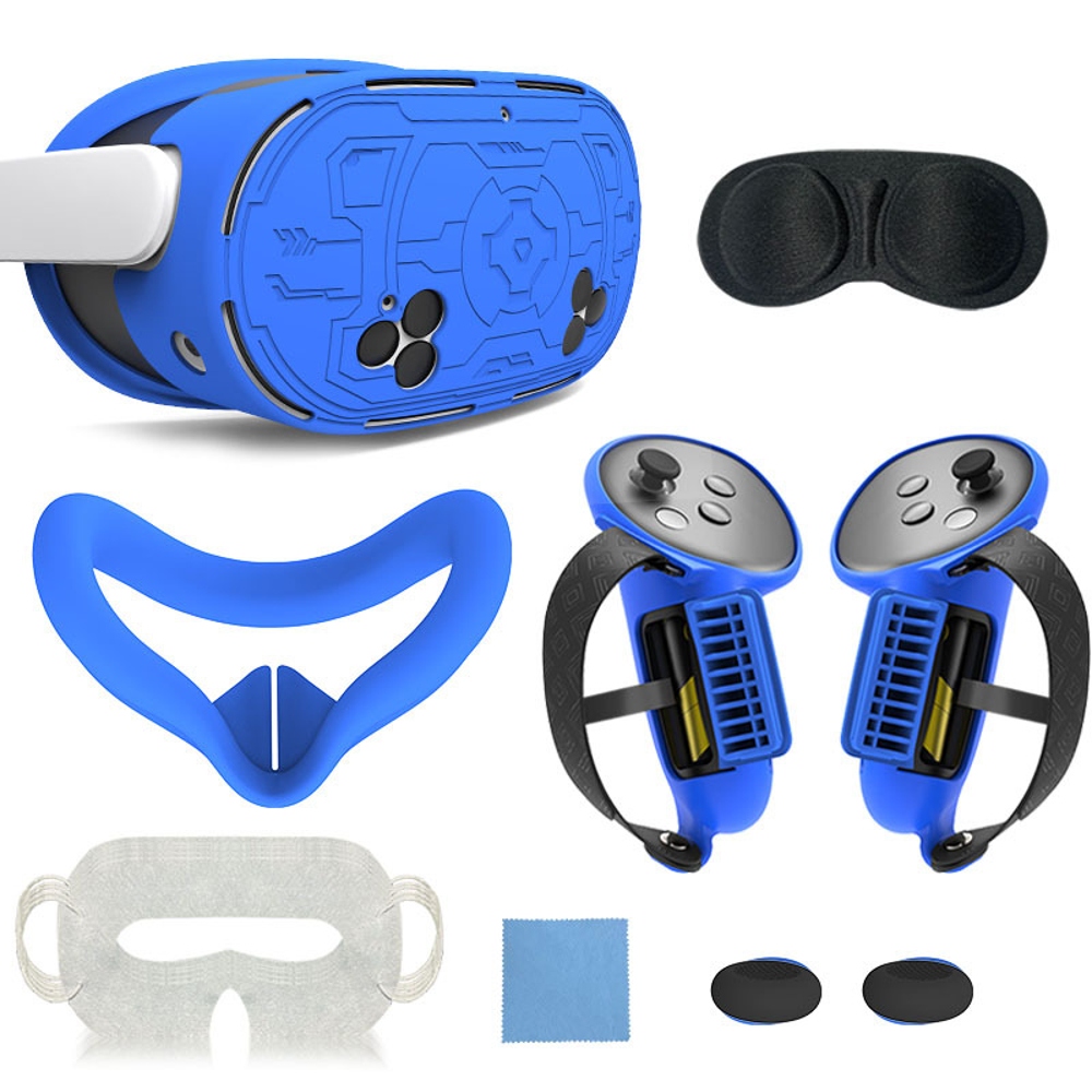 Kit de accesorios para casco de realidad virtual 7 en 1 para Meta Quest 3: empuñaduras para mandos, correa para la mano, cubierta facial de silicona y juego de protectores para lentes