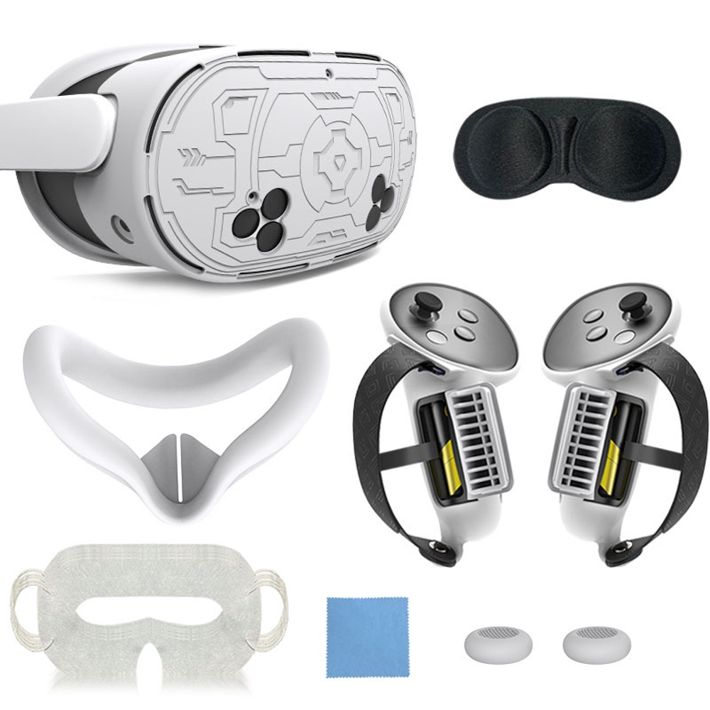 Kit de accesorios para casco de realidad virtual 7 en 1 para Meta Quest 3: empuñaduras para mandos, correa para la mano, cubierta facial de silicona y juego de protectores para lentes