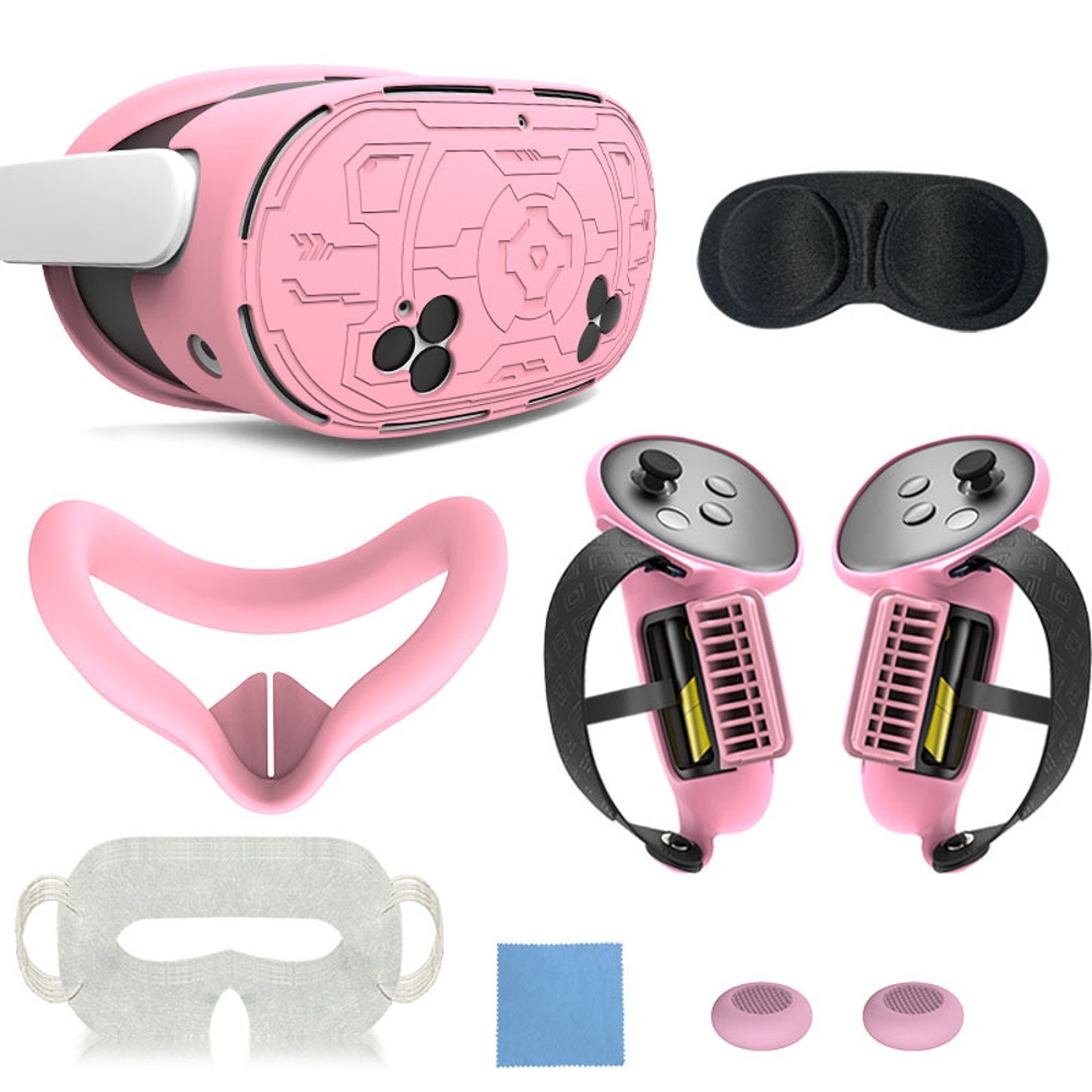 thumbnail image 1 of Kit de accesorios para casco de realidad virtual 7 en 1 para Meta Quest 3: empuñaduras para mandos, correa para la mano, cubierta facial de silicona y juego de protectores para lentes, 1 of 5