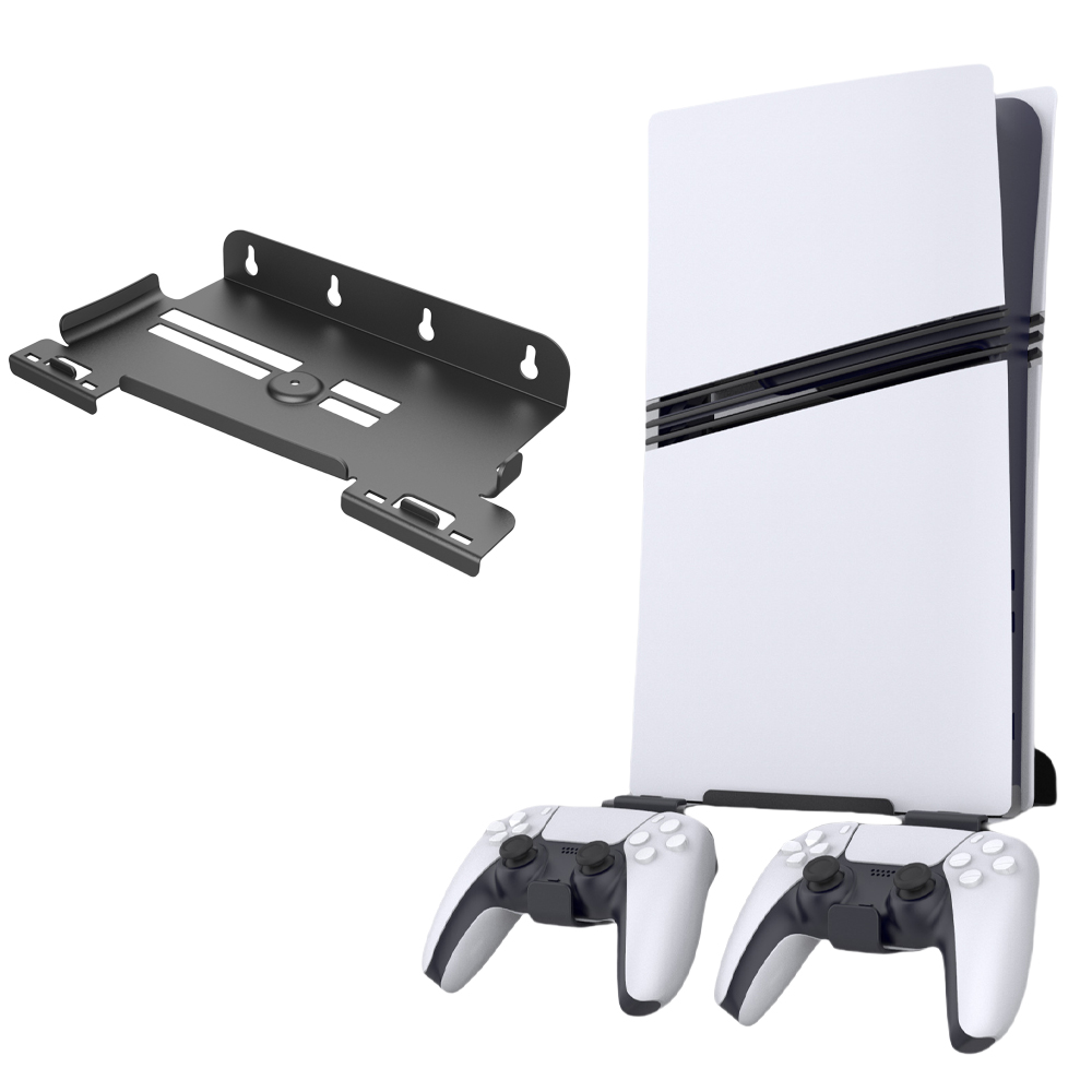 thumbnail image 1 of Soporte de montaje vertical en pared con 2 soportes para mandos para PlayStation 5 Pro/Slim - Base de soporte de almacenamiento, 1 of 7