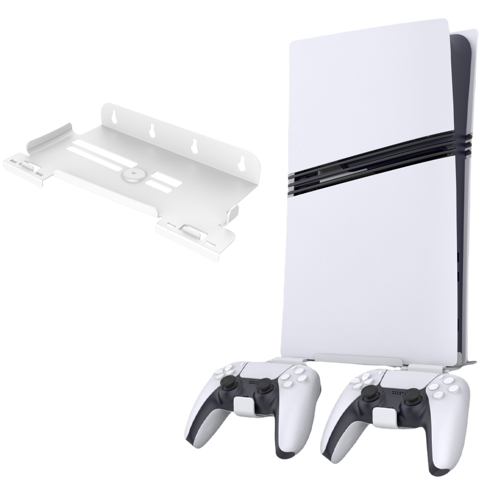 thumbnail image 1 of Soporte de montaje vertical en pared con 2 soportes para mandos para PlayStation 5 Pro/Slim - Base de soporte de almacenamiento, 1 of 7