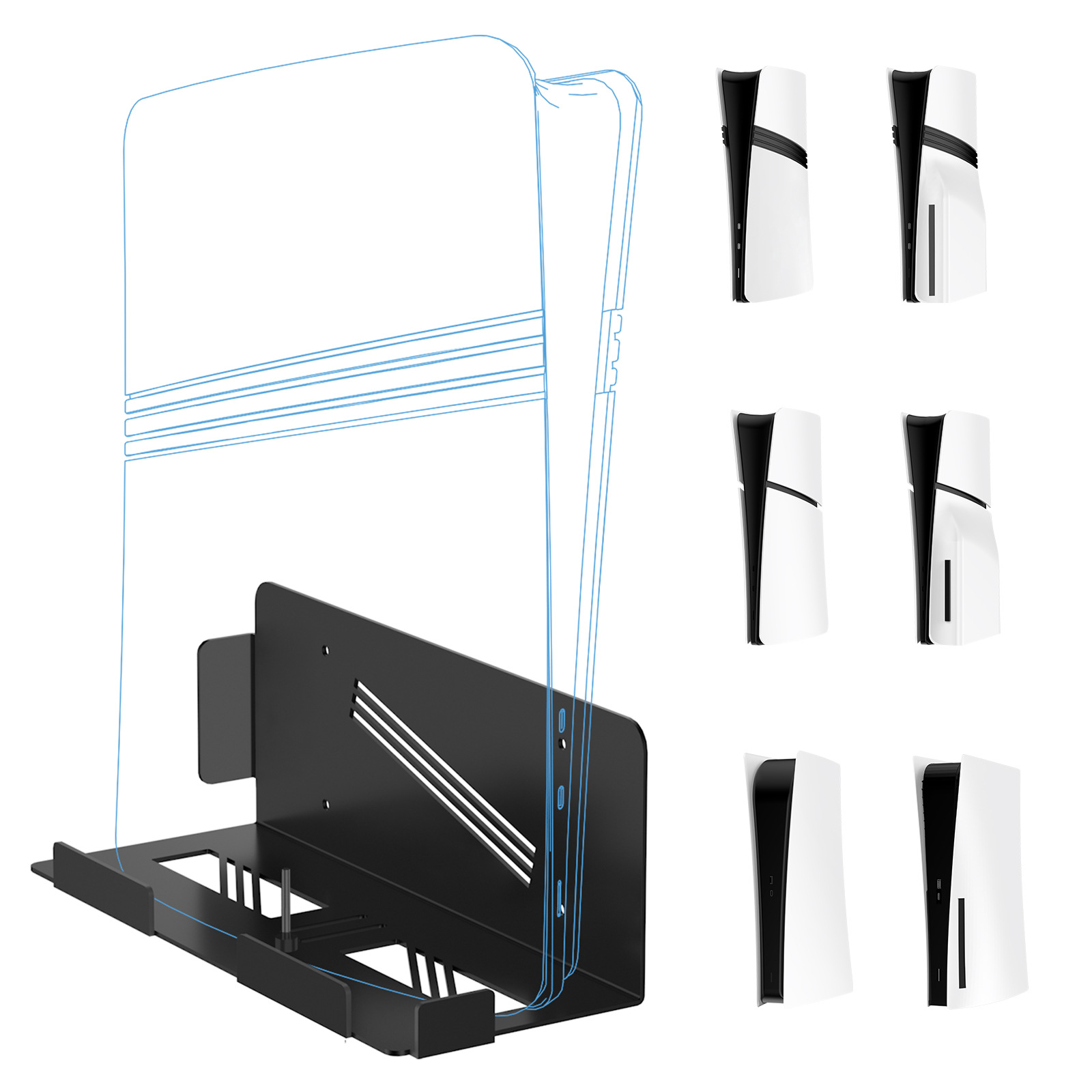 Soporte universal para montaje en pared compatible con la consola PlayStation 5 Pro/Slim - Soporte organizador metálico para mandos de videojuegos
