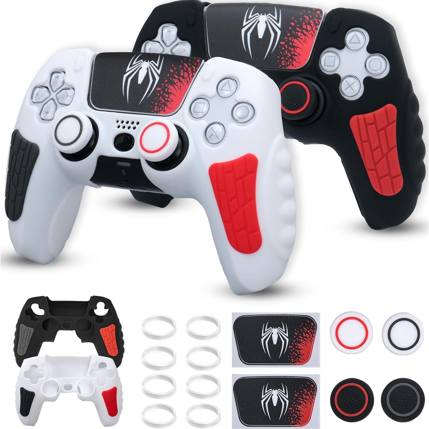 Funda protectora para mando PS5, funda antideslizante de silicona compatible con el mando PS5 con tapas para los pulgares, protectores para los joysticks y pegatina protectora (2 paquetes)