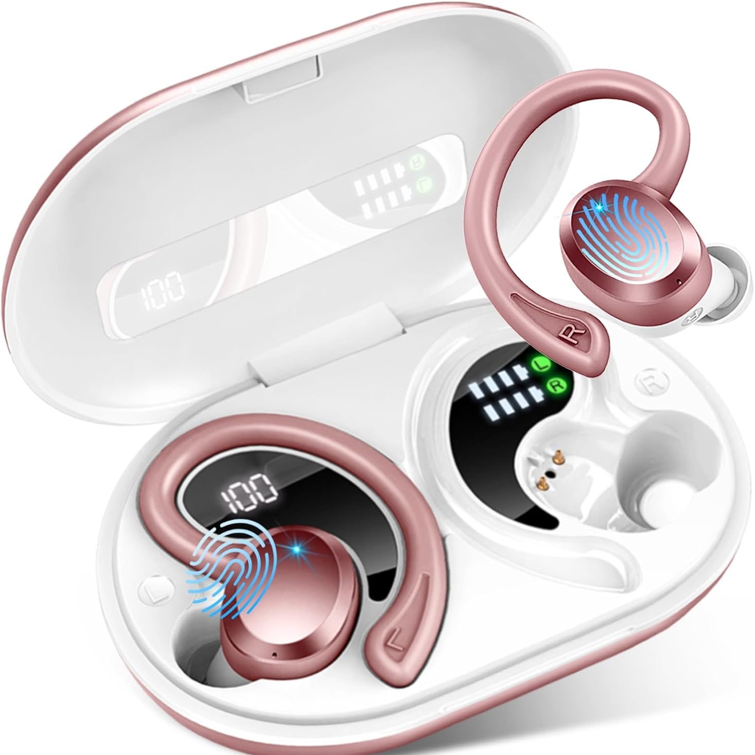 Auriculares inalámbricos Bluetooth 5.4 Hi-Fi Bass Stereo 56H con cancelación de ruido IPX7 resistentes al agua Auriculares deportivos con gancho para la oreja
