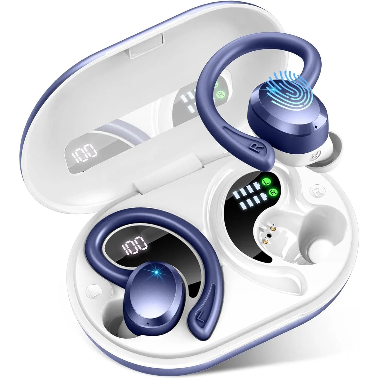 Auriculares inalámbricos Bluetooth 5.4 Hi-Fi Bass Stereo 56H con cancelación de ruido IPX7 resistentes al agua Auriculares deportivos con gancho para la oreja