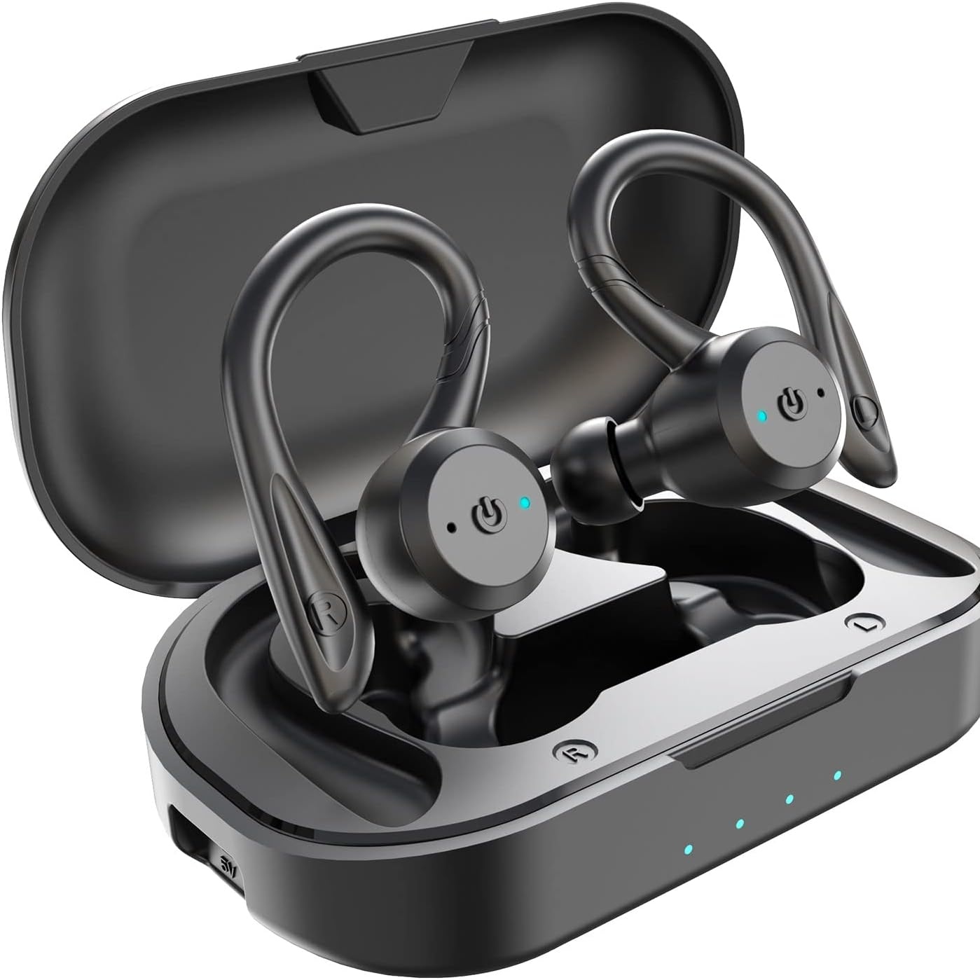 thumbnail image 1 of Auriculares inalámbricos con estuche de carga, sonido estéreo resistente al agua y micrófono integrado para practicar deporte y correr, 1 of 6