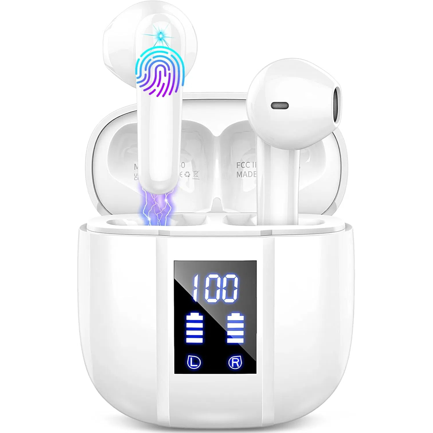 thumbnail image 1 of Auriculares inalámbricos Bluetooth 5.3 Sonido estéreo 4 micrófonos ENC IP7 resistentes al agua Carga rápida USB-C Mini intraauriculares para dispositivos Android e iOS, 1 of 7