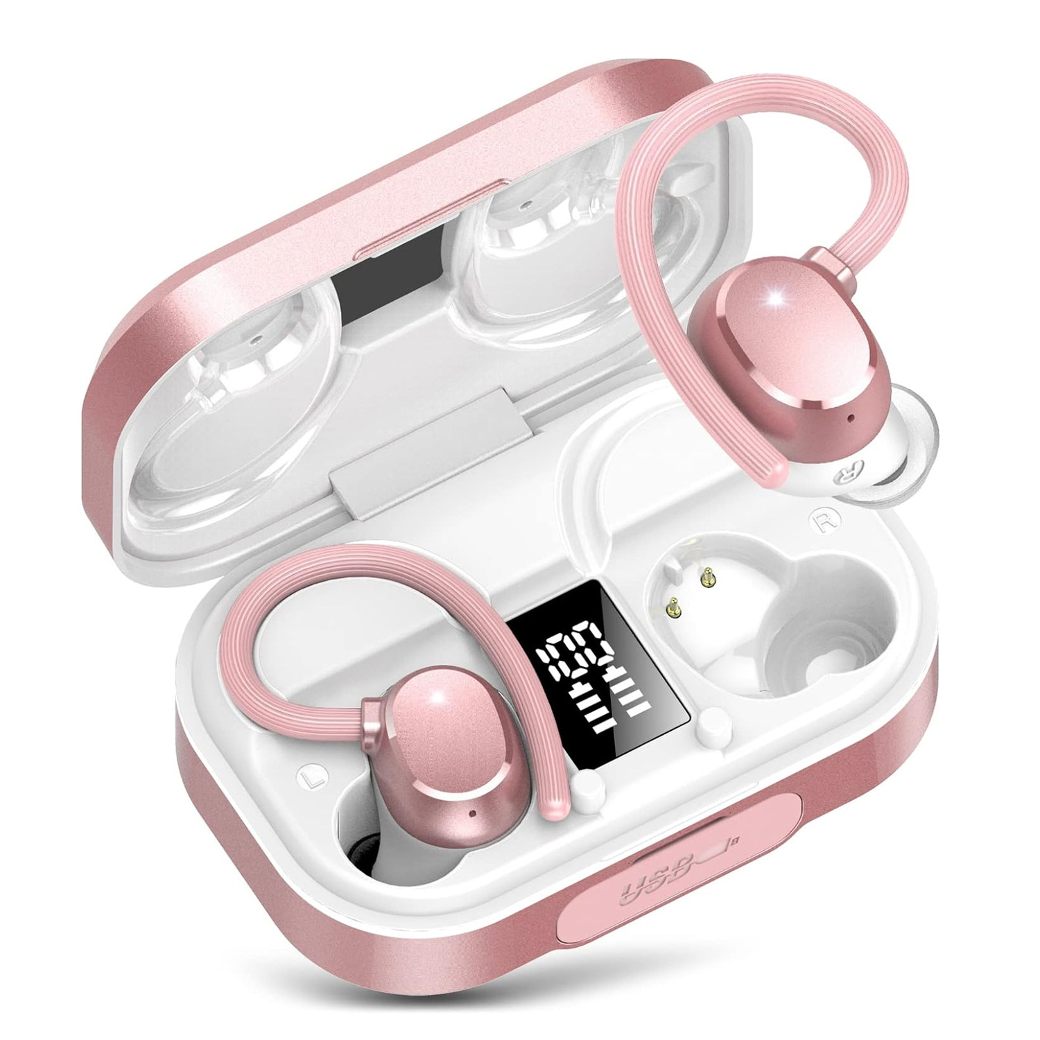 thumbnail image 1 of Auriculares inalámbricos 120 horas Bluetooth 5.3 con micrófono con cancelación de ruido ENC Sonido estéreo con graves Diseño con gancho para la oreja resistente al agua, 1 of 8