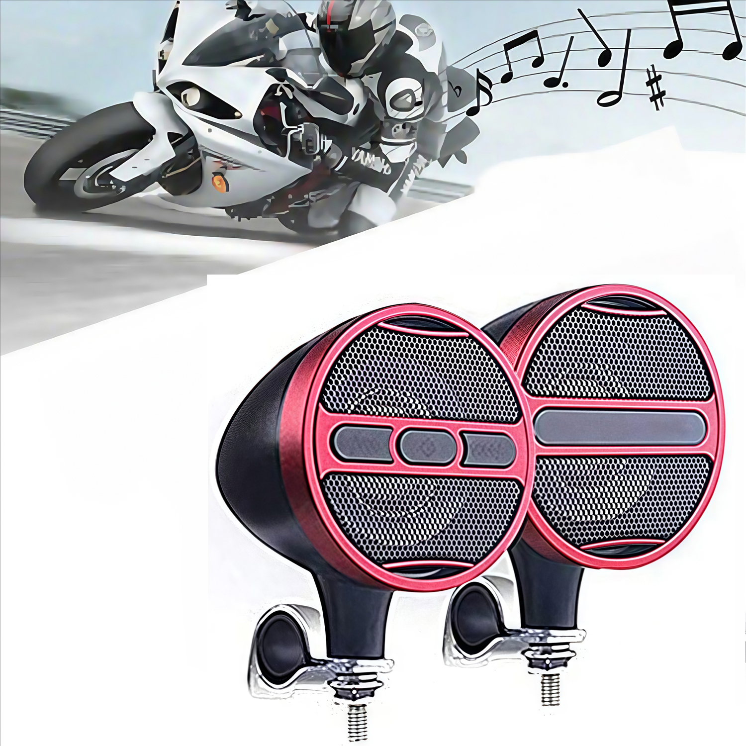 thumbnail image 1 of Sistema de altavoces estéreo Bluetooth impermeable para motocicleta MP3 USB Radio FM 2V Radio de audio para motocicleta MP3 USB Sonido estéreo, 1 of 6