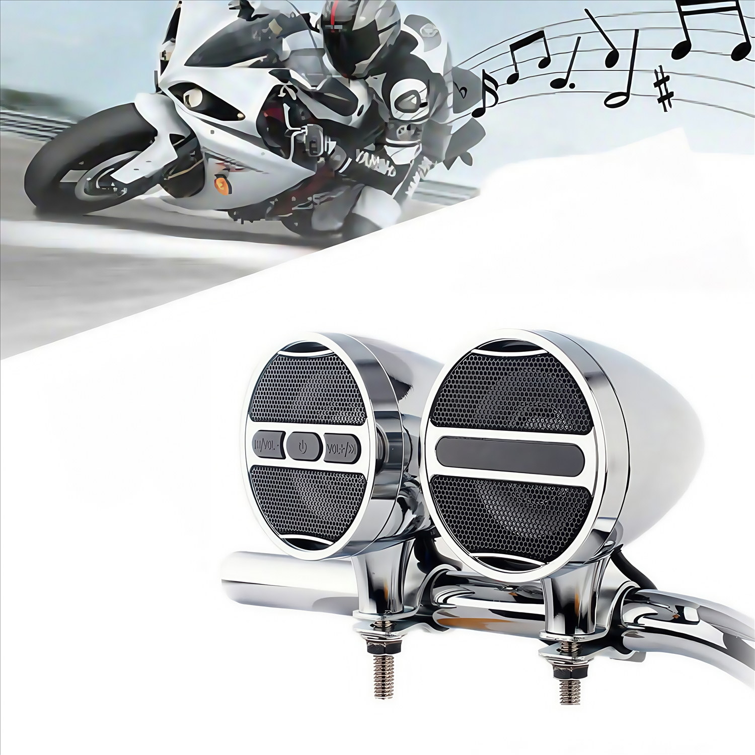 thumbnail image 1 of Sistema de altavoces estéreo Bluetooth impermeable para motocicleta MP3 USB Radio FM 2V Radio de audio para motocicleta MP3 USB Sonido estéreo, 1 of 10