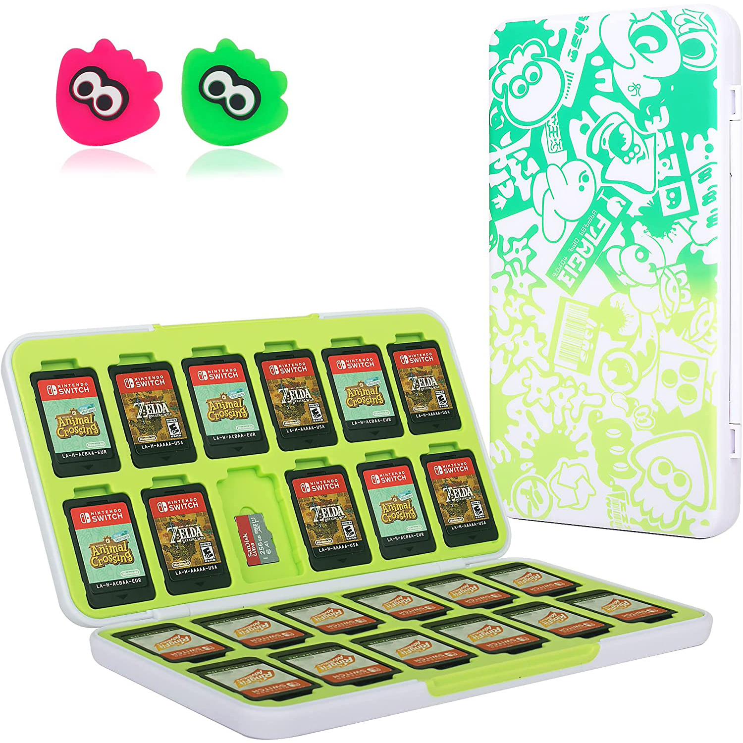 thumbnail image 1 of Estuche para guardar tarjetas de juego para Nintendo Switch con 2 tapas para joystick y 24 ranuras para tarjetas SD, 1 of 7