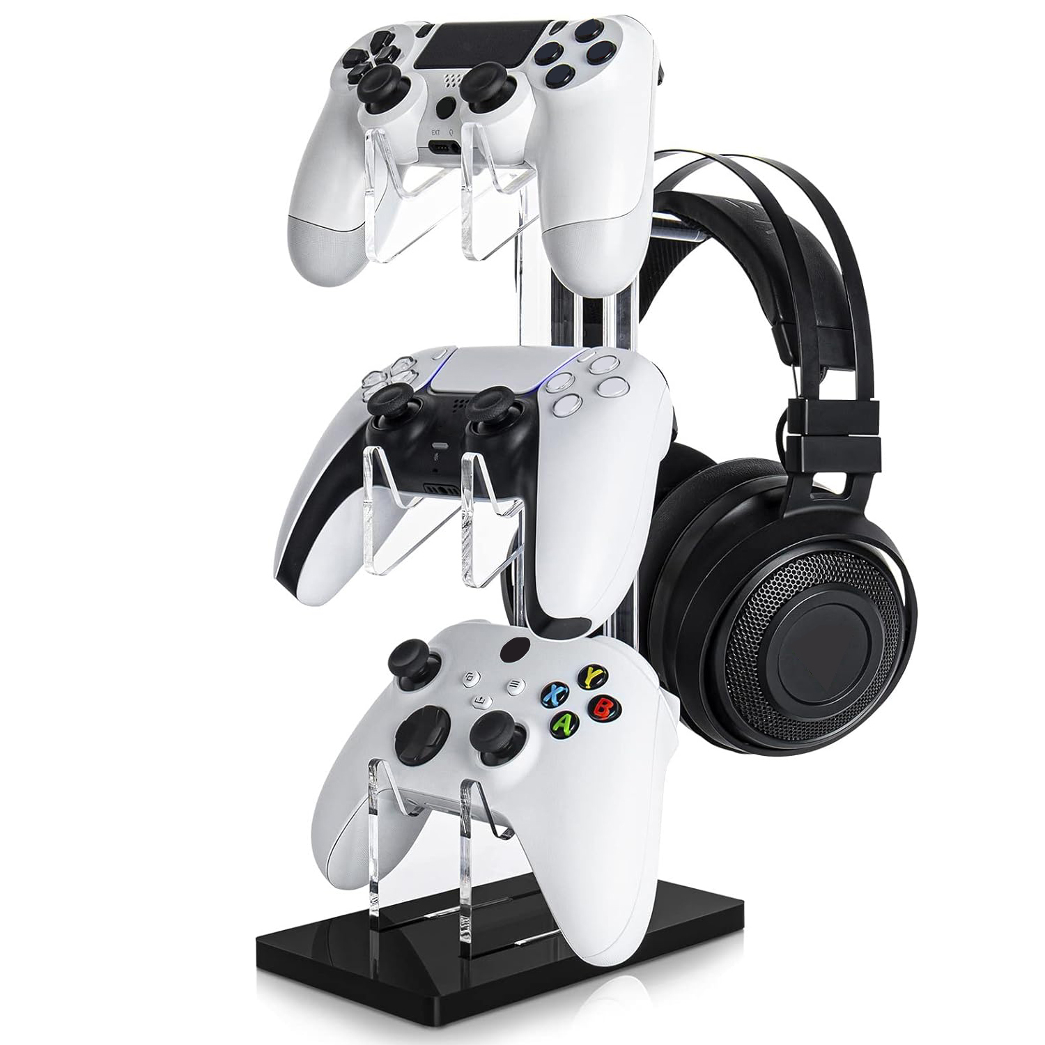 Soporte de 3 niveles para mandos y auriculares para Xbox One X/Switch/PS4/PS5/PC, accesorios para juegos con soporte para mandos