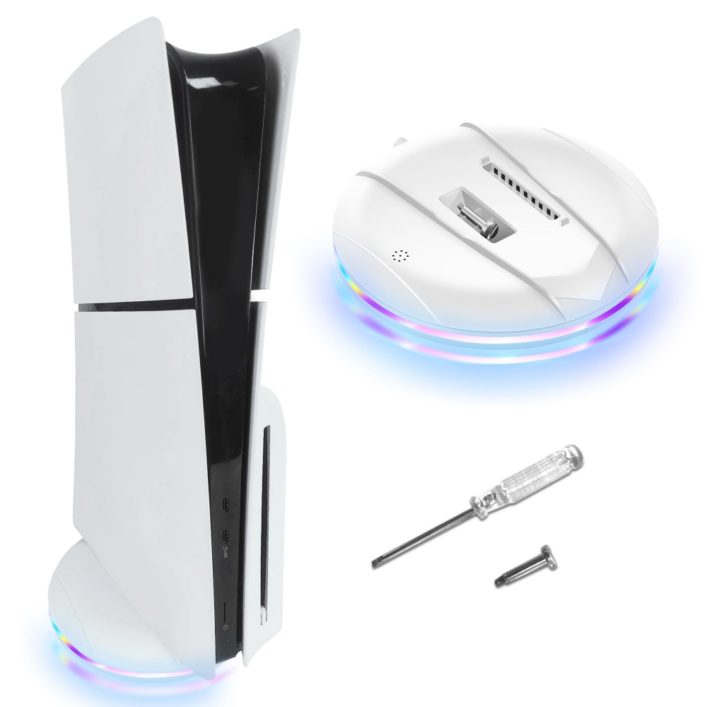 thumbnail image 1 of Soporte vertical con luces para consola PS5 Slim, accesorios para base compatibles con consola PS5 Slim Disc y Digital con tornillo, 1 of 6