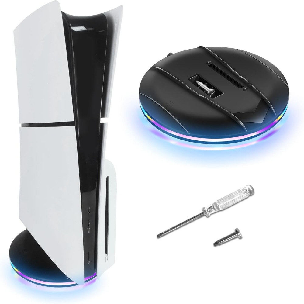 Soporte vertical con luces para consola PS5 Slim, accesorios para base compatibles con consola PS5 Slim Disc y Digital con tornillo