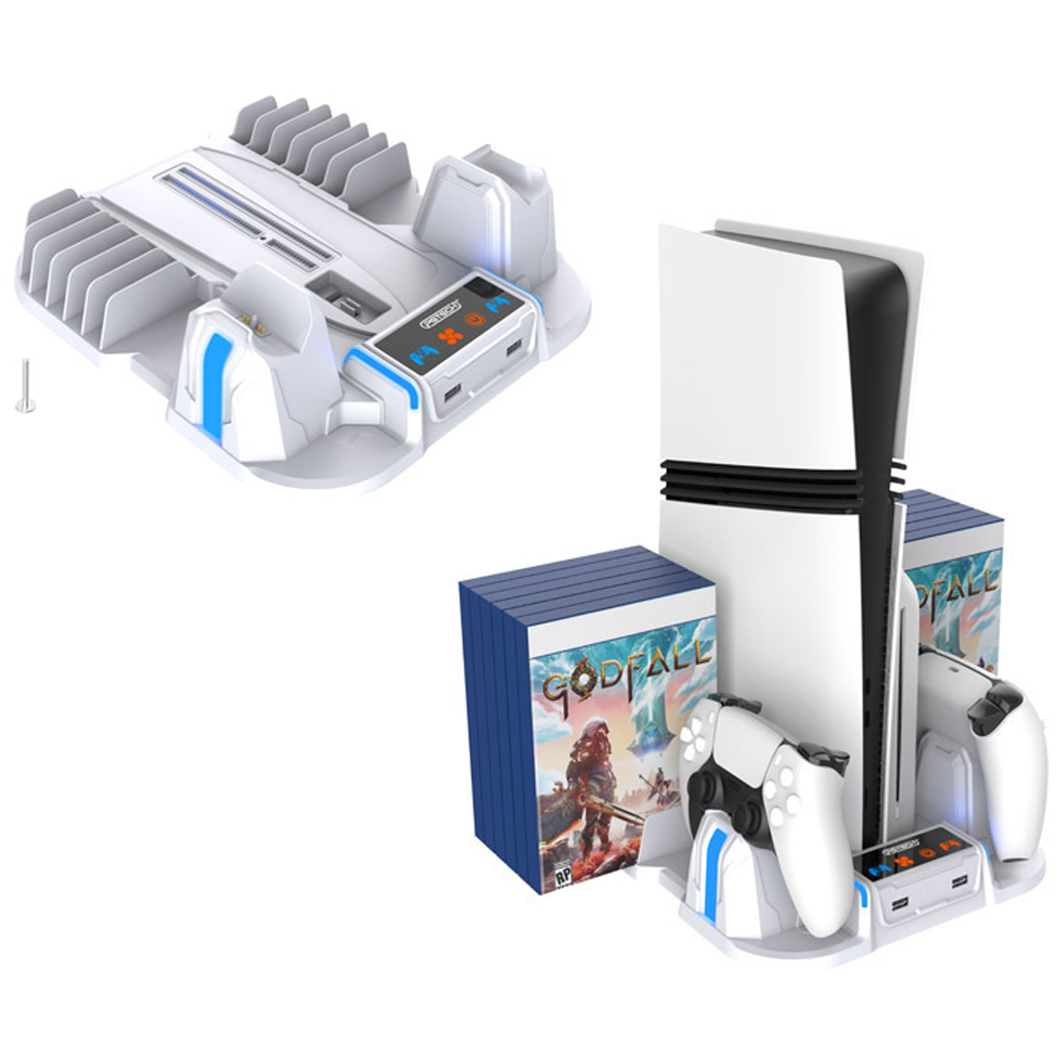 thumbnail image 1 of Soporte refrigerador multifunción para PS5 Pro y PS5 Slim, base de carga para mandos y estante para guardar discos de juegos, 1 of 6