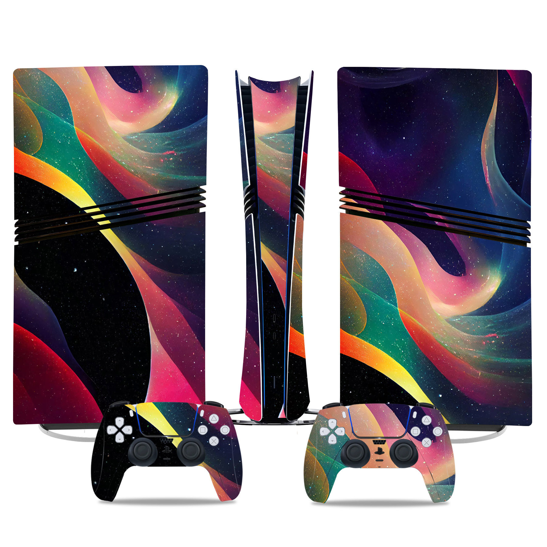 Compatible con las pegatinas para la consola PlayStation 5 Pro y el juego de calcomanías con diseño degradado para la película protectora del mando de la PS5 Pro