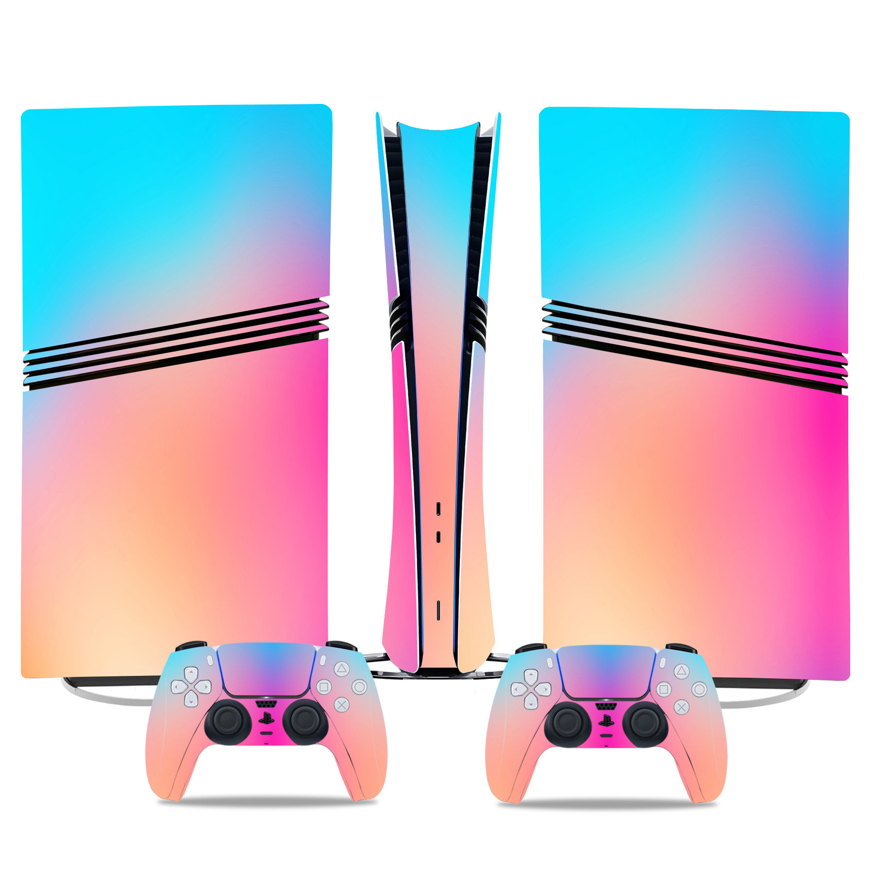 thumbnail image 1 of Compatible con las pegatinas para la consola PlayStation 5 Pro y el juego de calcomanías con diseño degradado para la película protectora del mando de la PS5 Pro, 1 of 2