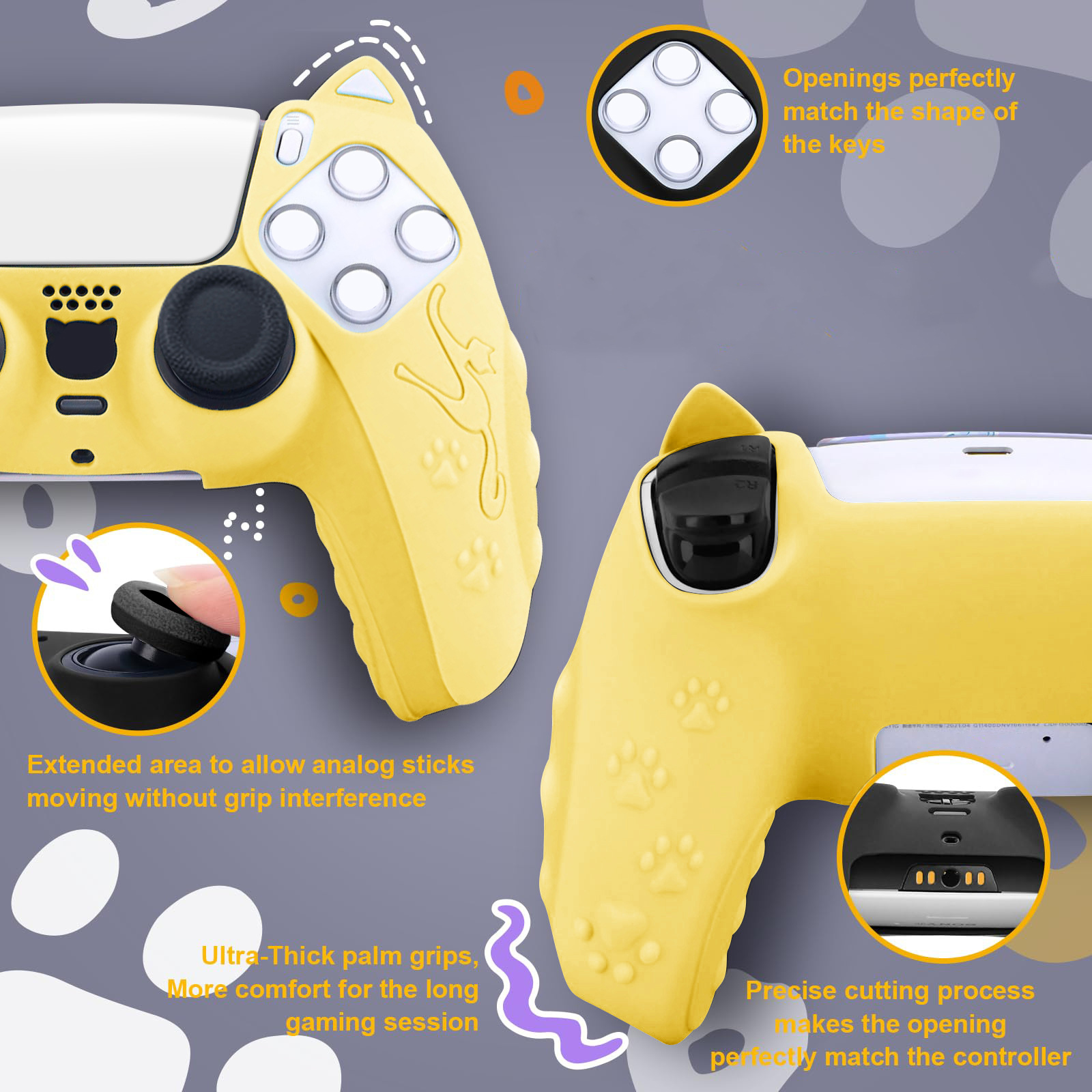 Silicone Case Compatible with PS5 Game Controller with Anti-Slip Cat Ear Design