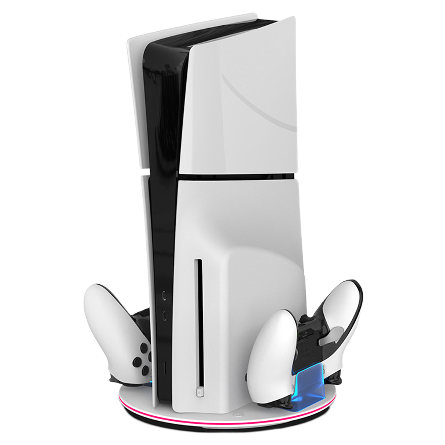 thumbnail image 1 of Soporte vertical para consolas PS5/PS5 Slim/PS5 Pro con estación de carga para dos mandos, 7 luces RGB, negro, 1 of 7