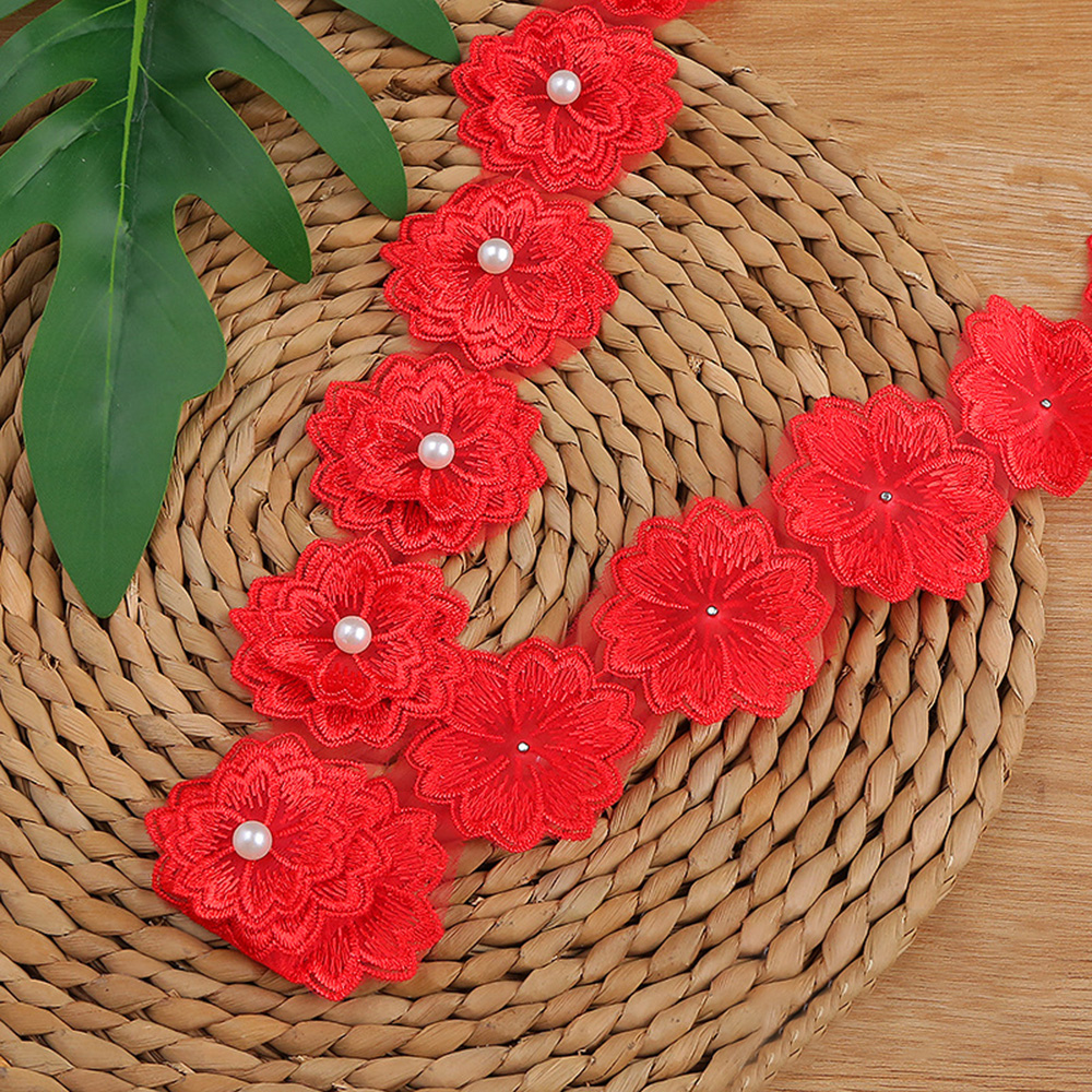 1 Yard 5.5CM Flowers Pearl Beads Lace Trim Ribbon Wedding Dress DIY Sewing Craft - Picture 22 of 28