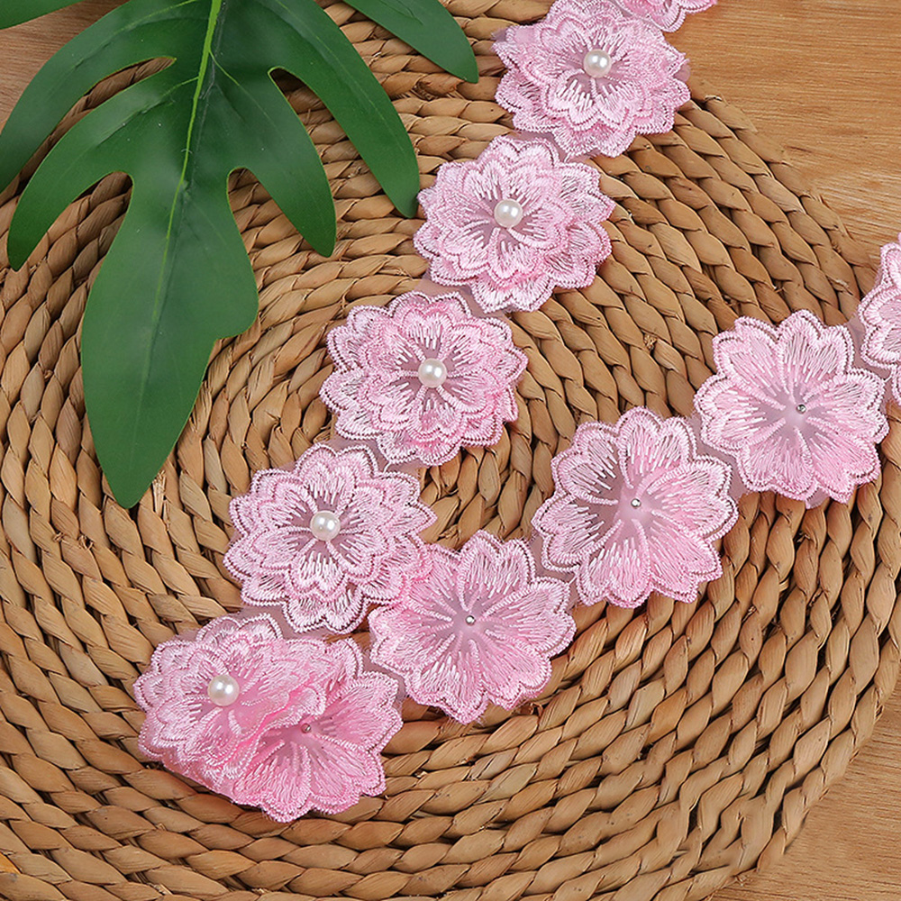 1 Yard 5.5CM Flowers Pearl Beads Lace Trim Ribbon Wedding Dress DIY Sewing Craft - Picture 27 of 28