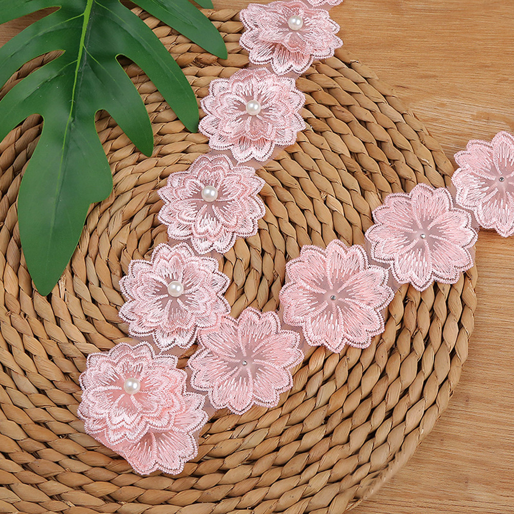 1 Yard 5.5CM Flowers Pearl Beads Lace Trim Ribbon Wedding Dress DIY Sewing Craft - Picture 28 of 28