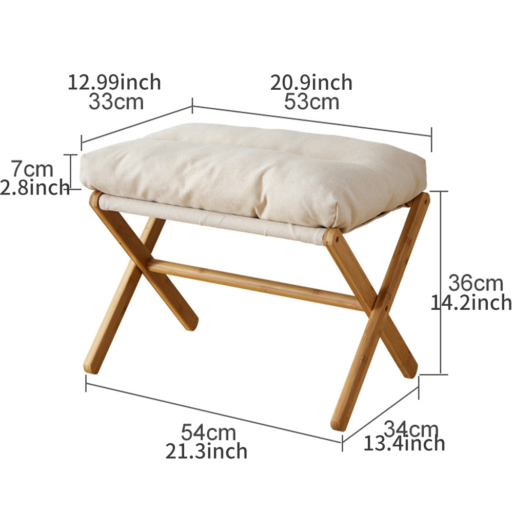 Footstool Sofa Footrest Bamboo Folding X-Shaped Legs W/soft Pad for Living Room