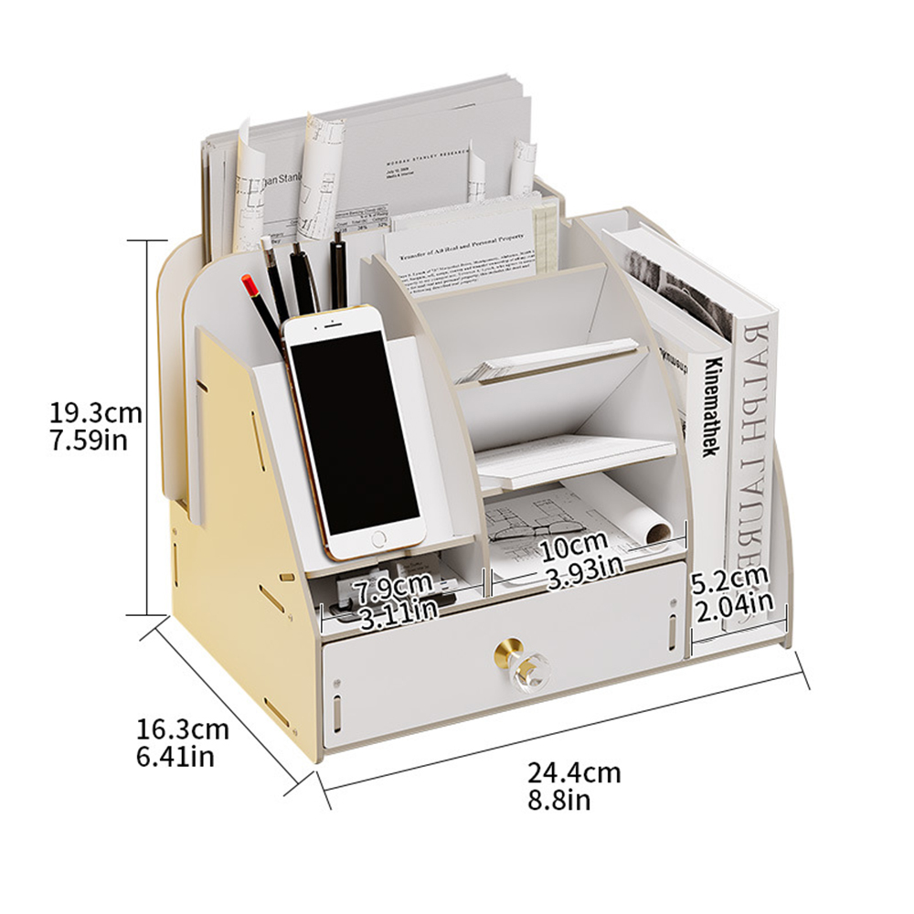 Office Desktop Pen Holder Storage Box Stationery Organizer Shelf Rack W/ Drawer