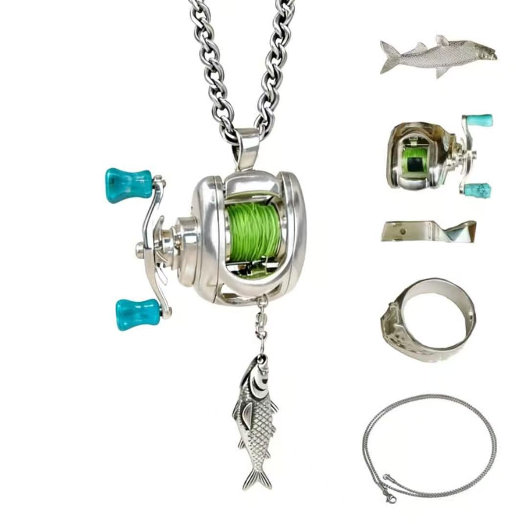 Fishing Reel Necklace Mini Rotating Reel Necklace Angler Jew
