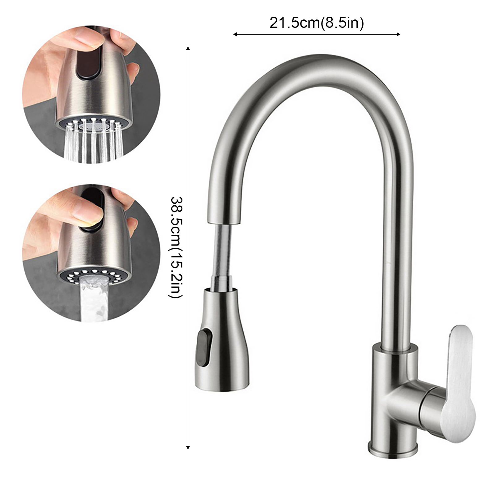 Description Picture 3 of item1 Pc Kitchen Faucets Hot and Cold Two-In-One Household Kitchen Pull-Out Faucet with 2 Modes Nozzle 360 Degrees Rotation Faucets