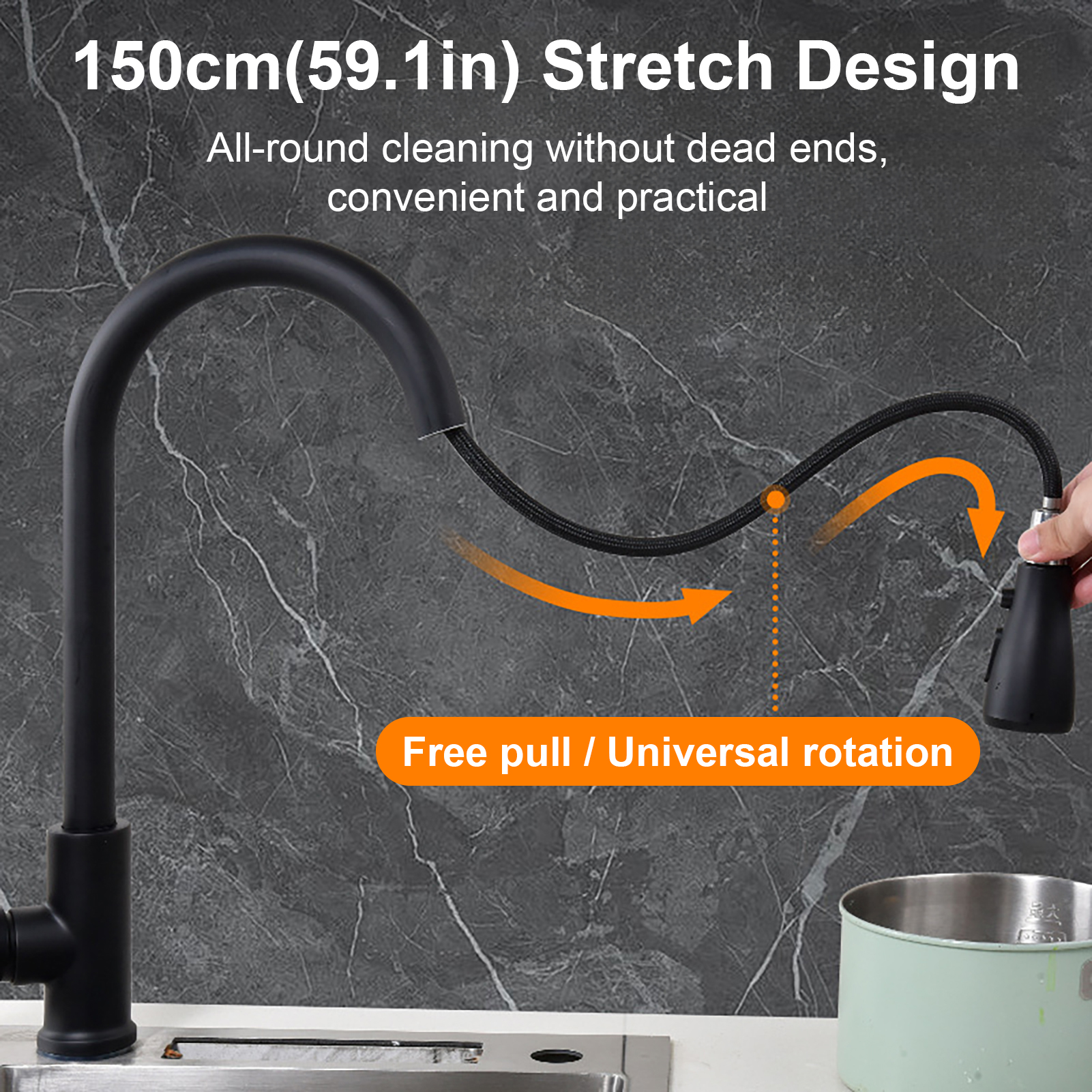 Description Picture 2 of item1 Pc Kitchen Faucets Hot and Cold Two-In-One Household Kitchen Pull-Out Faucet with 2 Modes Nozzle 360 Degrees Rotation Faucets