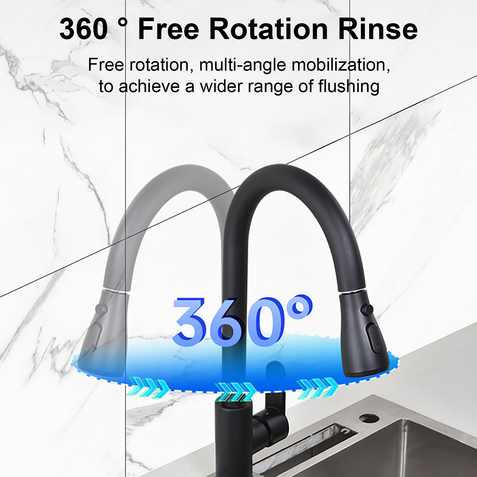 Description Picture 4 of item1 Pc Kitchen Faucets Hot and Cold Two-In-One Household Kitchen Pull-Out Faucet with 2 Modes Nozzle 360 Degrees Rotation Faucets
