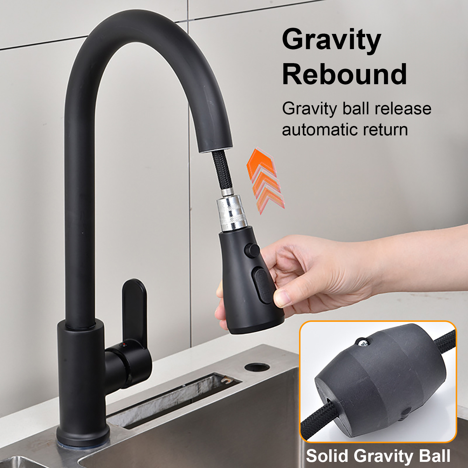 Description Picture 5 of item1 Pc Kitchen Faucets Hot and Cold Two-In-One Household Kitchen Pull-Out Faucet with 2 Modes Nozzle 360 Degrees Rotation Faucets