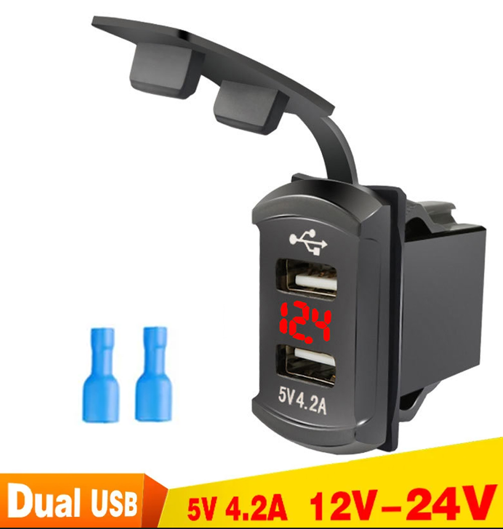 Chargeur USB Voiture 4.2A Avec Voltmètre – Double Port, Compatible Toyota, Affichage Tension