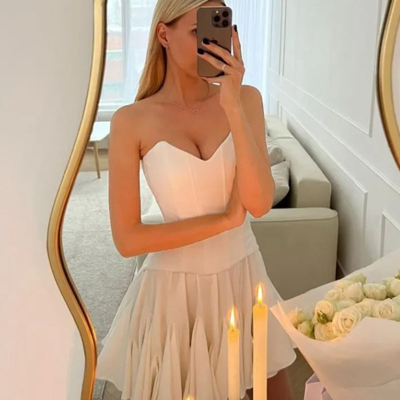 Summer Elegant Fluffy High Waist A-Line Skirts for Women White Ruffles Pleated Mini Skirts Woman Fashion Streetwear Short Skirt