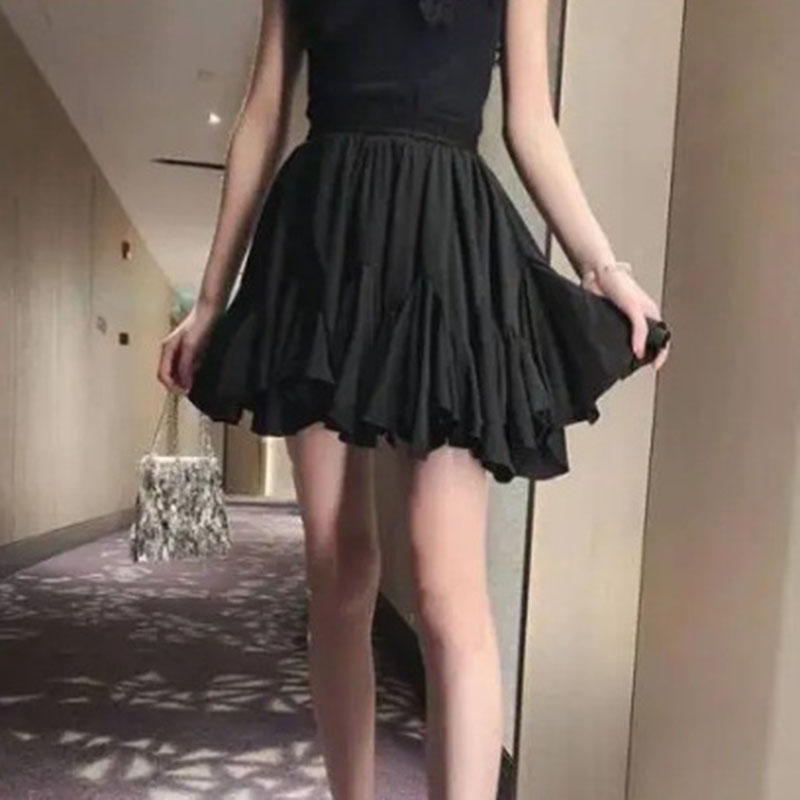 Summer Elegant Fluffy High Waist A-Line Skirts for Women White Ruffles Pleated Mini Skirts Woman Fashion Streetwear Short Skirt