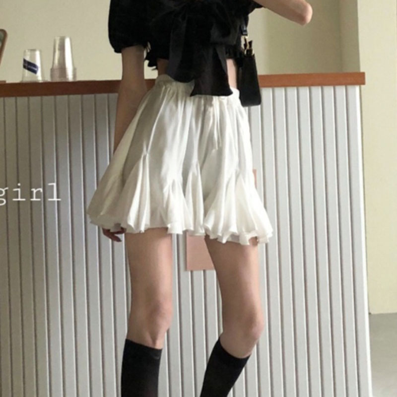 Summer Elegant Fluffy High Waist A-Line Skirts for Women White Ruffles Pleated Mini Skirts Woman Fashion Streetwear Short Skirt